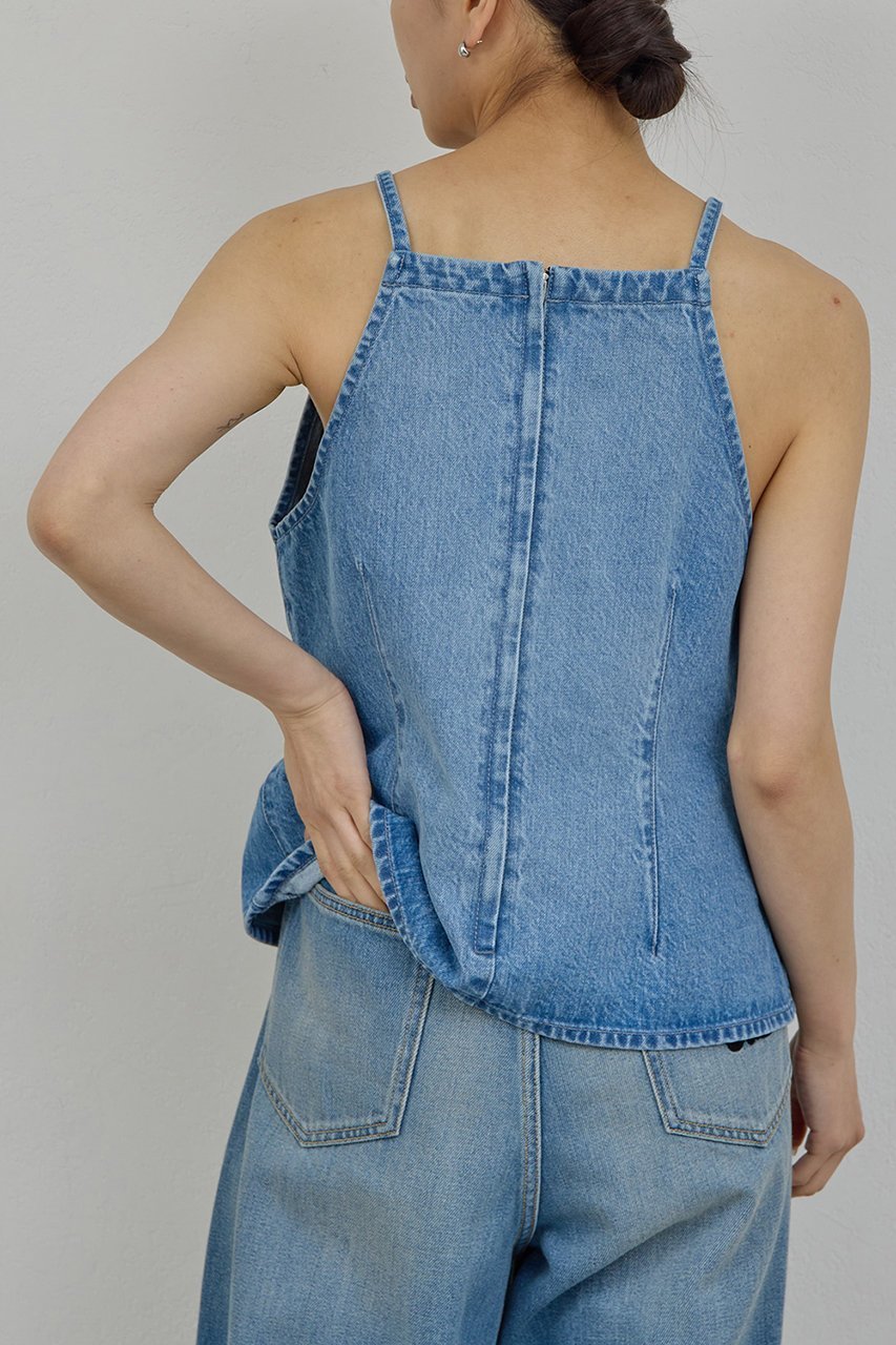【ガリャルダガランテ/GALLARDAGALANTE】の【PEAS】デニムキャミブラウス 人気、トレンドファッション・服の通販 founy(ファニー) 　ファッション　Fashion　レディースファッション　Fashion for Women　トップス・カットソー　Cut & Sew Tops　キャミソール&ノースリーブ　Camisoles & Sleeveless Tops　シャツ・ブラウス・オフィスカジュアル　Elegant Blouses & Button-Ups　おすすめ　Recommended / Our Picks　カットソー　Cut and Sewn Top　シンプル　Simple, Minimal　デニム　Denim, Jeans Material　ノースリーブ　Sleeveless, No-Sleeve　フォルム　Silhouette, Form　ボレロ　Bolero, Short Cardigan　ヴィンテージ　Vintage Style　other-7|ID: prp329100004835336 ipo3291000000036886918
