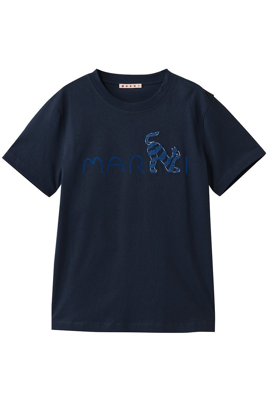 【マルニ/MARNI】のアニマルアルファベットロゴTシャツ インテリア・キッズ・メンズ・レディースファッション・服の通販 founy(ファニー) ファッション Fashion レディースファッション Fashion for Women トップス・カットソー Cut & Sew Tops シャツ・ブラウス・オフィスカジュアル Elegant Blouses & Button-Ups ロングTシャツ・Tシャツ Longline T-Shirts & Tees カットソー・ベーシックTシャツ Cut-and-Sewn Tops / Stretch Tees & Basics 2026年 2026 ショート Short, Short Length ストライプ Stripe, Striped Pattern スリーブ Sleeve, Long Sleeve / Short Sleeve フィット Fit, Slim Fit モチーフ Motif, Design Theme レギュラー Regular, Standard Fit 夏 Summer 春 Spring S/S・春夏 SS, Spring/Summer, Warm Season 猫 Cat, Kitty ブルーブラック|ID: prp329100004835352 ipo3291000000036106299