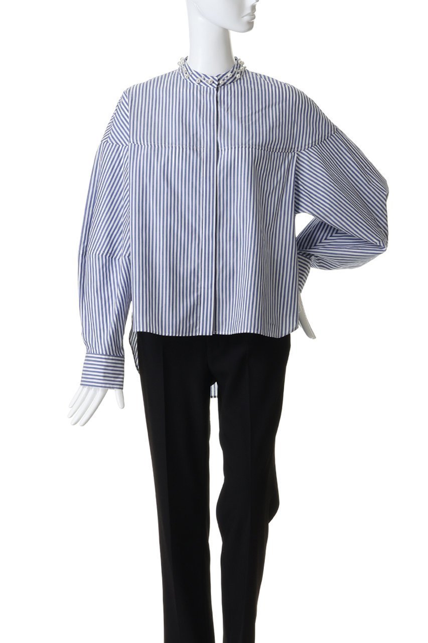 【アルアバイル/allureville】のパールカラーロンストコクーンブラウス 人気、トレンドファッション・服の通販 founy(ファニー) 　ファッション　Fashion　レディースファッション　Fashion for Women　トップス・カットソー　Cut & Sew Tops　シャツ・ブラウス・オフィスカジュアル　Elegant Blouses & Button-Ups　ストライプ　Stripe, Striped Pattern　スリーブ　Sleeve, Long Sleeve / Short Sleeve　デニム　Denim, Jeans Material　パール　Pearl, Pearl Accent　フロント　Front, Front Design　ミックス　Mix, Mixed Style　ロング　Long, Long-Length　エレガント 上品　Elegant　other-2|ID: prp329100004835373 ipo3291000000036693340