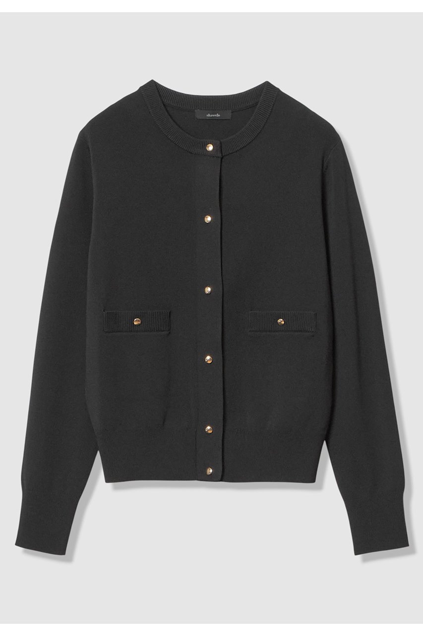 【アルアバイル/allureville】のポケットクルーカーディガン インテリア・キッズ・メンズ・レディースファッション・服の通販 founy(ファニー) 　ファッション　Fashion　レディースファッション　Fashion for Women　トップス・カットソー　Cut & Sew Tops　ニット　Knit Tops & Sweaters　カーディガン・羽織り　Layered Style Cardigans　2026年　2026　おすすめ　Recommended / Our Picks　アンサンブル　Ensemble Set　カーディガン　Cardigan, Knitwear　トレンド　Trend, Trending Now　フィット　Fit, Slim Fit　ベーシック　Basic, Essential　ボーダー　Border, Stripe　ラベンダー　Lavender　夏　Summer　定番　Standard, Basic Item　春　Spring　S/S・春夏　SS, Spring/Summer, Warm Season　ブラック|ID: prp329100004836416 ipo3291000000035229211