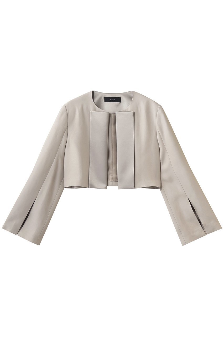 【アルアバイル/allureville】のノーカラーボレロジャケット インテリア・キッズ・メンズ・レディースファッション・服の通販 founy(ファニー) 　ファッション　Fashion　レディースファッション　Fashion for Women　アウター　Coat / Outerwear Collection　レディースジャケット・軽アウター　Jackets　ボレロ・ショート丈ジャケット / ドレス羽織りに　Boleros & Short Jackets　クロップド　Cropped, Short Length　サテン　Satin, Glossy Fabric　ジャケット　Jacket, Outerwear　スリット　Slit, Slit Detail　フェミニン　Feminine, Girly　ボレロ　Bolero, Short Cardigan　再入荷　Restock / Back in Stock　グレージュ|ID: prp329100004836420 ipo3291000000036824939