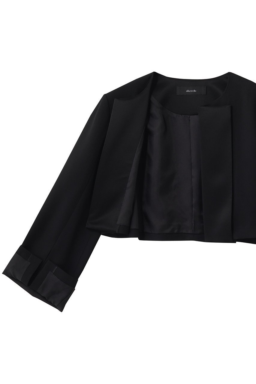【アルアバイル/allureville】のノーカラーボレロジャケット 人気、トレンドファッション・服の通販 founy(ファニー) 　ファッション　Fashion　レディースファッション　Fashion for Women　アウター　Coat / Outerwear Collection　レディースジャケット・軽アウター　Jackets　ボレロ・ショート丈ジャケット / ドレス羽織りに　Boleros & Short Jackets　クロップド　Cropped, Short Length　サテン　Satin, Glossy Fabric　ジャケット　Jacket, Outerwear　スリット　Slit, Slit Detail　フェミニン　Feminine, Girly　ボレロ　Bolero, Short Cardigan　再入荷　Restock / Back in Stock　other-6|ID: prp329100004836420 ipo3291000000036845171