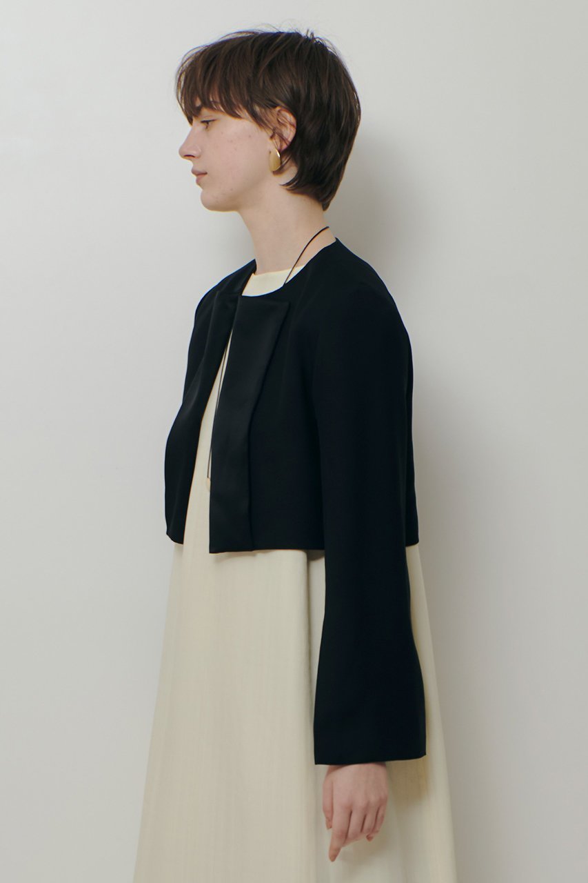 【アルアバイル/allureville】のノーカラーボレロジャケット 人気、トレンドファッション・服の通販 founy(ファニー) 　ファッション　Fashion　レディースファッション　Fashion for Women　アウター　Coat / Outerwear Collection　レディースジャケット・軽アウター　Jackets　ボレロ・ショート丈ジャケット / ドレス羽織りに　Boleros & Short Jackets　クロップド　Cropped, Short Length　サテン　Satin, Glossy Fabric　ジャケット　Jacket, Outerwear　スリット　Slit, Slit Detail　フェミニン　Feminine, Girly　ボレロ　Bolero, Short Cardigan　再入荷　Restock / Back in Stock　other-7|ID: prp329100004836420 ipo3291000000036845173
