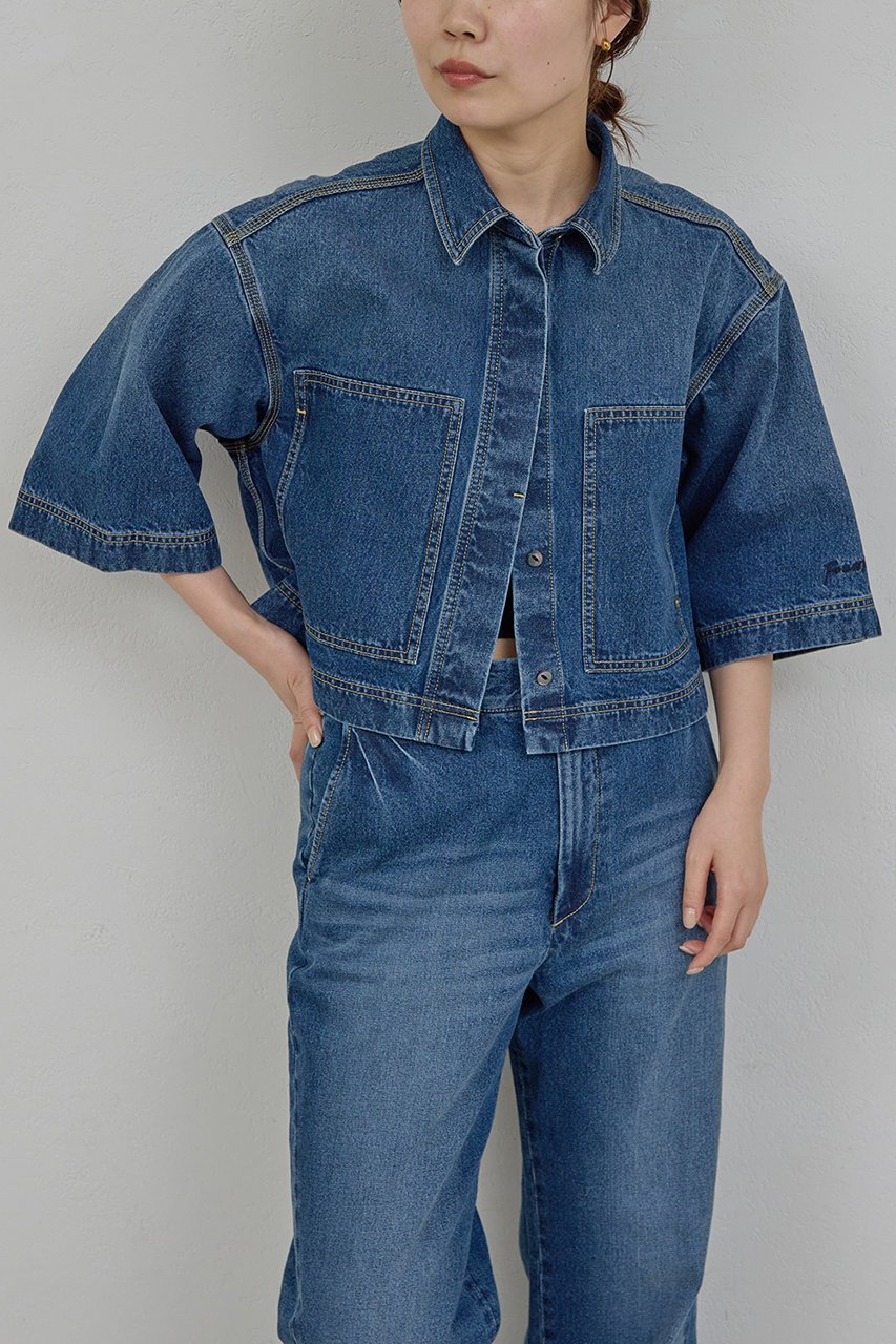 【ガリャルダガランテ/GALLARDAGALANTE】の【PEAS】【セットアップ対応】デニムハーフスリーブシャツ インテリア・キッズ・メンズ・レディースファッション・服の通販 founy(ファニー) 　ファッション　Fashion　レディースファッション　Fashion for Women　トップス・カットソー　Cut & Sew Tops　シャツ・ブラウス・オフィスカジュアル　Elegant Blouses & Button-Ups　2026年　2026　クロップド　Cropped, Short Length　ショート　Short, Short Length　スリーブ　Sleeve, Long Sleeve / Short Sleeve　セットアップ　Set-Up, Coordinated Outfit　デニム　Denim, Jeans Material　トレンド　Trend, Trending Now　ポケット　Pocket, Pocket Detail　夏　Summer　春　Spring　S/S・春夏　SS, Spring/Summer, Warm Season　ブルー|ID: prp329100004836432 ipo3291000000035229367