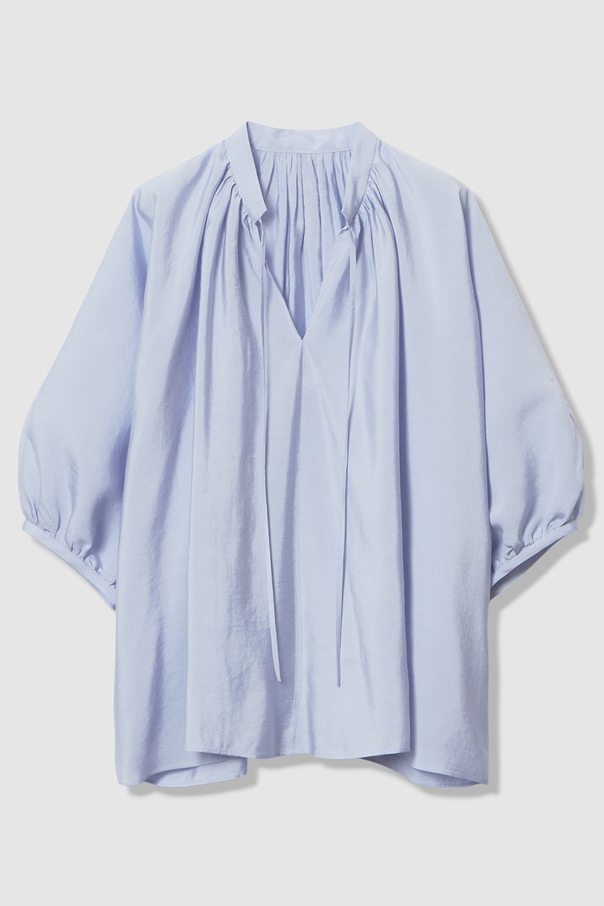 【アルアバイル/allureville】のギャザーボリュームスタンドブラウス インテリア・キッズ・メンズ・レディースファッション・服の通販 founy(ファニー) 　ファッション　Fashion　レディースファッション　Fashion for Women　トップス・カットソー　Cut & Sew Tops　シャツ・ブラウス・オフィスカジュアル　Elegant Blouses & Button-Ups　2026年　2026　インナー　Innerwear　ギャザー　Gathered, Ruffled　シルク　Silk, 100% Silk　スリーブ　Sleeve, Long Sleeve / Short Sleeve　ドレープ　Drape, Draping Fabric　フォルム　Silhouette, Form　リラックス　Relax, Relaxed Fit　ロング　Long, Long-Length　夏　Summer　春　Spring　S/S・春夏　SS, Spring/Summer, Warm Season　サックス|ID: prp329100004837683 ipo3291000000035247831