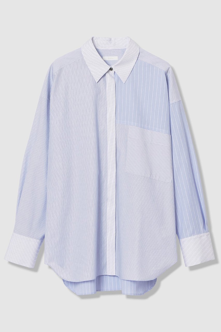 【アルアバイル/allureville】のクレイジーストライプシャツ インテリア・キッズ・メンズ・レディースファッション・服の通販 founy(ファニー) 　ファッション　Fashion　レディースファッション　Fashion for Women　トップス・カットソー　Cut & Sew Tops　シャツ・ブラウス・オフィスカジュアル　Elegant Blouses & Button-Ups　2026年　2026　おすすめ　Recommended / Our Picks　ショルダー　Shoulder, Shoulder Strap　スリーブ　Sleeve, Long Sleeve / Short Sleeve　デニム　Denim, Jeans Material　ドロップ　Drop Shoulder, Dropped Style　パターン　Pattern, Design Print　パッチ　Patch, Appliqué　ボトム　Bottoms, Lower Wear　ポケット　Pocket, Pocket Detail　マニッシュ　Mannish, Boyish　ロング　Long, Long-Length　夏　Summer　春　Spring　S/S・春夏　SS, Spring/Summer, Warm Season　ライトブルー|ID: prp329100004837725 ipo3291000000035997977
