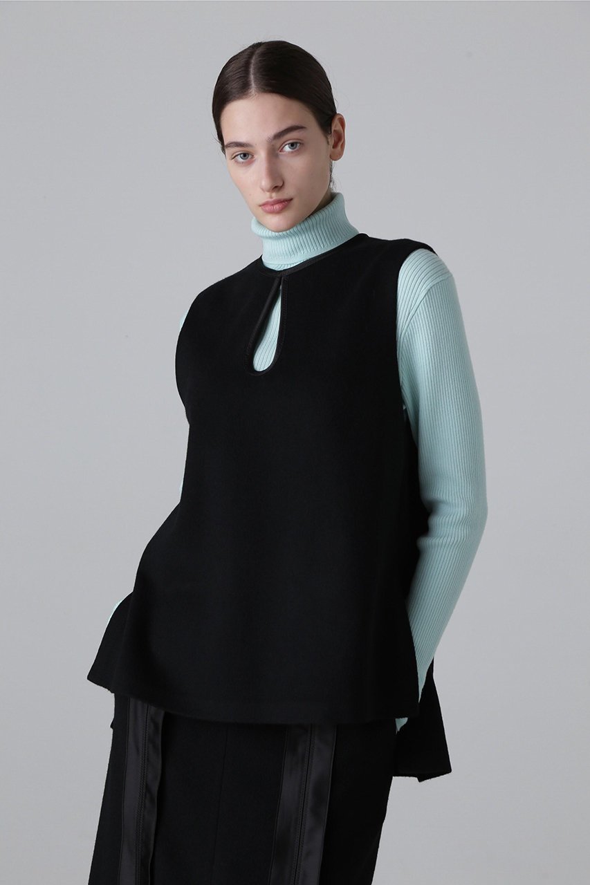 【アドーア/ADORE】のウールカシミヤブラウス インテリア・キッズ・メンズ・レディースファッション・服の通販 founy(ファニー) 　ファッション　Fashion　レディースファッション　Fashion for Women　トップス・カットソー　Cut & Sew Tops　キャミソール&ノースリーブ　Camisoles & Sleeveless Tops　シャツ・ブラウス・オフィスカジュアル　Elegant Blouses & Button-Ups　おすすめ　Recommended / Our Picks　サテン　Satin, Glossy Fabric　セットアップ　Set-Up, Coordinated Outfit　ノースリーブ　Sleeveless, No-Sleeve　パイピング　Piping, Trim Design　ブラック|ID: prp329100004837773 ipo3291000000035429494