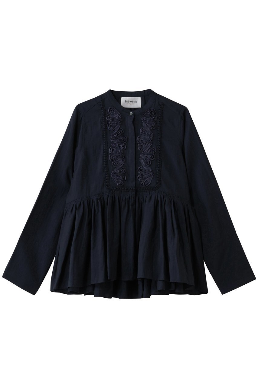 【マリリンムーン/MARILYN MOON】の【SOI-MeME】コードエンブロイダリーダイヤタックブラウス インテリア・キッズ・メンズ・レディースファッション・服の通販 founy(ファニー) 　ファッション　Fashion　レディースファッション　Fashion for Women　トップス・カットソー　Cut & Sew Tops　シャツ・ブラウス・オフィスカジュアル　Elegant Blouses & Button-Ups　2026年　2026　おすすめ　Recommended / Our Picks　カフス　Cuff Design　ギャザー　Gathered, Ruffled　シアー　Sheer, See-Through　スリット　Slit, Slit Detail　スリーブ　Sleeve, Long Sleeve / Short Sleeve　リュクス　Luxury, Elegant, High-End, Chic　リラックス　Relax, Relaxed Fit　ルーズ　Loose, Oversized　ロング　Long, Long-Length　ヴィンテージ　Vintage Style　夏　Summer　春　Spring　S/S・春夏　SS, Spring/Summer, Warm Season　ネイビー|ID: prp329100004837781 ipo3291000000035718465