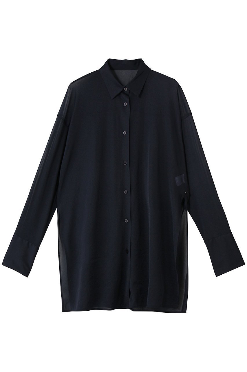 【アンクレイヴ/uncrave】のトリコットシフォン ロングシャツ インテリア・キッズ・メンズ・レディースファッション・服の通販 founy(ファニー) 　ファッション　Fashion　レディースファッション　Fashion for Women　トップス・カットソー　Cut & Sew Tops　シャツ・ブラウス・オフィスカジュアル　Elegant Blouses & Button-Ups　2026年　2026　ギャザー　Gathered, Ruffled　シアー　Sheer, See-Through　シフォン　Chiffon, Lightweight Fabric　ストレッチ　Stretch, Stretchy Fabric　スリット　Slit, Slit Detail　スリーブ　Sleeve, Long Sleeve / Short Sleeve　ロング　Long, Long-Length　エレガント 上品　Elegant　夏　Summer　春　Spring　S/S・春夏　SS, Spring/Summer, Warm Season　ネイビー|ID: prp329100004838659 ipo3291000000035259143
