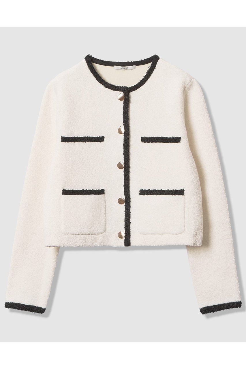 【アナイ/ANAYI】のコットンブークレ配色 カーディガン インテリア・キッズ・メンズ・レディースファッション・服の通販 founy(ファニー) 　ファッション　Fashion　レディースファッション　Fashion for Women　トップス・カットソー　Cut & Sew Tops　ニット　Knit Tops & Sweaters　カーディガン・羽織り　Layered Style Cardigans　2026年　2026　おすすめ　Recommended / Our Picks　カーディガン　Cardigan, Knitwear　セットアップ　Set-Up, Coordinated Outfit　ダブル　Double, Double-Breasted　パイピング　Piping, Trim Design　ポケット　Pocket, Pocket Detail　夏　Summer　春　Spring　S/S・春夏　SS, Spring/Summer, Warm Season　ホワイト系|ID: prp329100004838695 ipo3291000000035259467