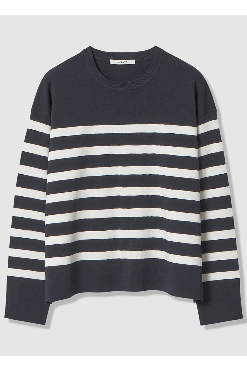 【アナイ/ANAYI】のスリーブ釦ボーダー プルオーバー インテリア・キッズ・メンズ・レディースファッション・服の通販 founy(ファニー) 　ファッション　Fashion　レディースファッション　Fashion for Women　トップス・カットソー　Cut & Sew Tops　ニット　Knit Tops & Sweaters　カジュアルプルオーバー・ニットトップス　Pullovers & Knit Tops / Casual Pullovers　2026年　2026　おすすめ　Recommended / Our Picks　ストレッチ　Stretch, Stretchy Fabric　スリーブ　Sleeve, Long Sleeve / Short Sleeve　ボーダー　Border, Stripe　ミラノリブ　Milano Rib, Milano Stitch　夏　Summer　定番　Standard, Basic Item　春　Spring　S/S・春夏　SS, Spring/Summer, Warm Season　ネイビー|ID: prp329100004838696 ipo3291000000036188802