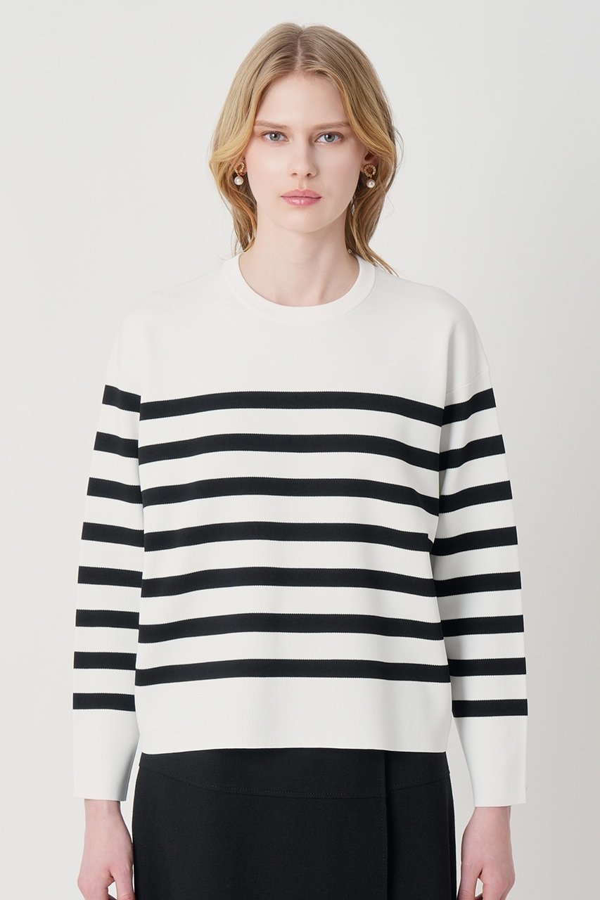 【アナイ/ANAYI】のスリーブ釦ボーダー プルオーバー 人気、トレンドファッション・服の通販 founy(ファニー) 　ファッション　Fashion　レディースファッション　Fashion for Women　トップス・カットソー　Cut & Sew Tops　ニット　Knit Tops & Sweaters　カジュアルプルオーバー・ニットトップス　Pullovers & Knit Tops / Casual Pullovers　2026年　2026　おすすめ　Recommended / Our Picks　ストレッチ　Stretch, Stretchy Fabric　スリーブ　Sleeve, Long Sleeve / Short Sleeve　ボーダー　Border, Stripe　ミラノリブ　Milano Rib, Milano Stitch　夏　Summer　定番　Standard, Basic Item　春　Spring　S/S・春夏　SS, Spring/Summer, Warm Season　other-3|ID: prp329100004838696 ipo3291000000036234574