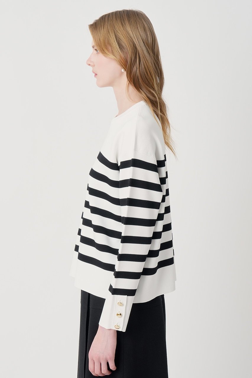 【アナイ/ANAYI】のスリーブ釦ボーダー プルオーバー 人気、トレンドファッション・服の通販 founy(ファニー) 　ファッション　Fashion　レディースファッション　Fashion for Women　トップス・カットソー　Cut & Sew Tops　ニット　Knit Tops & Sweaters　カジュアルプルオーバー・ニットトップス　Pullovers & Knit Tops / Casual Pullovers　2026年　2026　おすすめ　Recommended / Our Picks　ストレッチ　Stretch, Stretchy Fabric　スリーブ　Sleeve, Long Sleeve / Short Sleeve　ボーダー　Border, Stripe　ミラノリブ　Milano Rib, Milano Stitch　夏　Summer　定番　Standard, Basic Item　春　Spring　S/S・春夏　SS, Spring/Summer, Warm Season　other-4|ID: prp329100004838696 ipo3291000000036234575