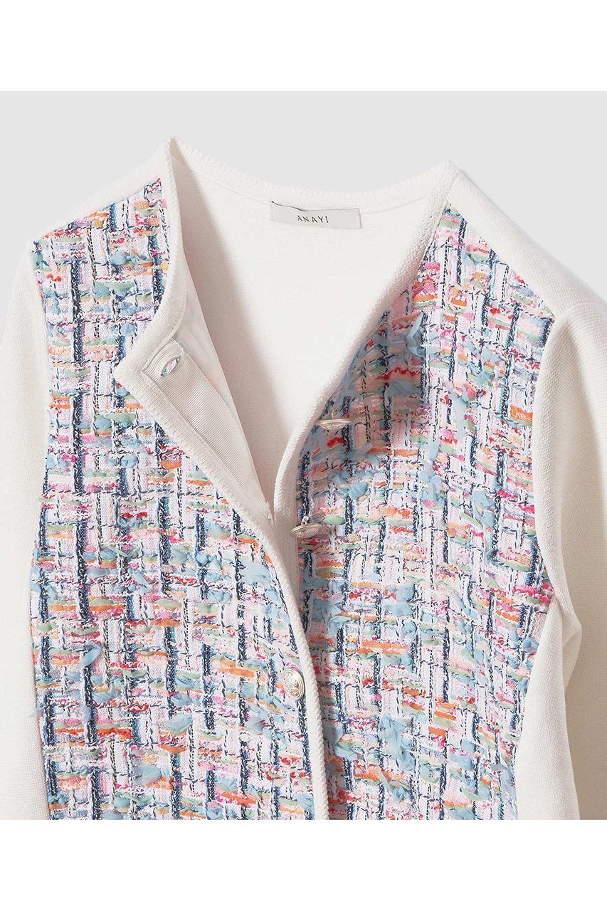 【アナイ/ANAYI】の【セットアップ対象商品】カラーミックスツイードコンビ カーディガン 人気、トレンドファッション・服の通販 founy(ファニー) 　ファッション　Fashion　レディースファッション　Fashion for Women　トップス・カットソー　Cut & Sew Tops　ニット　Knit Tops & Sweaters　カーディガン・羽織り　Layered Style Cardigans　2026年　2026　おすすめ　Recommended / Our Picks　カラフル　Colorful Design　カーディガン　Cardigan, Knitwear　シルバー　Silver, Metallic Silver　シンプル　Simple, Minimal　セットアップ　Set-Up, Coordinated Outfit　ツイード　Twill, Twill Weave　デニム　Denim, Jeans Material　フランス　France, French　ミラノリブ　Milano Rib, Milano Stitch　メタル　Metal, Metal Parts　モダン　Modern, Contemporary　再入荷　Restock / Back in Stock　夏　Summer　春　Spring　S/S・春夏　SS, Spring/Summer, Warm Season　other-3|ID: prp329100004838697 ipo3291000000036188813