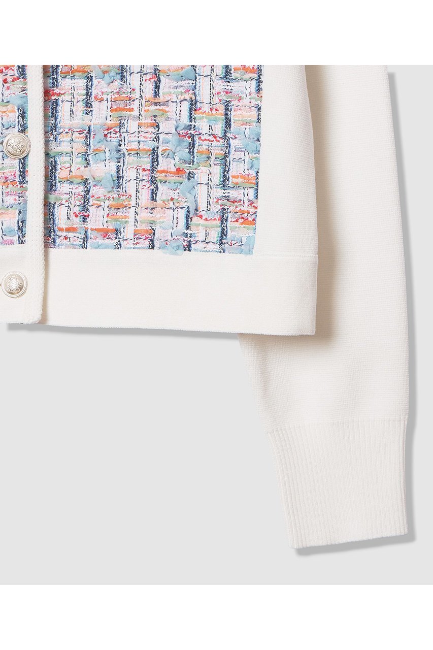 【アナイ/ANAYI】の【セットアップ対象商品】カラーミックスツイードコンビ カーディガン 人気、トレンドファッション・服の通販 founy(ファニー) 　ファッション　Fashion　レディースファッション　Fashion for Women　トップス・カットソー　Cut & Sew Tops　ニット　Knit Tops & Sweaters　カーディガン・羽織り　Layered Style Cardigans　2026年　2026　おすすめ　Recommended / Our Picks　カラフル　Colorful Design　カーディガン　Cardigan, Knitwear　シルバー　Silver, Metallic Silver　シンプル　Simple, Minimal　セットアップ　Set-Up, Coordinated Outfit　ツイード　Twill, Twill Weave　デニム　Denim, Jeans Material　フランス　France, French　ミラノリブ　Milano Rib, Milano Stitch　メタル　Metal, Metal Parts　モダン　Modern, Contemporary　再入荷　Restock / Back in Stock　夏　Summer　春　Spring　S/S・春夏　SS, Spring/Summer, Warm Season　other-4|ID: prp329100004838697 ipo3291000000036188814