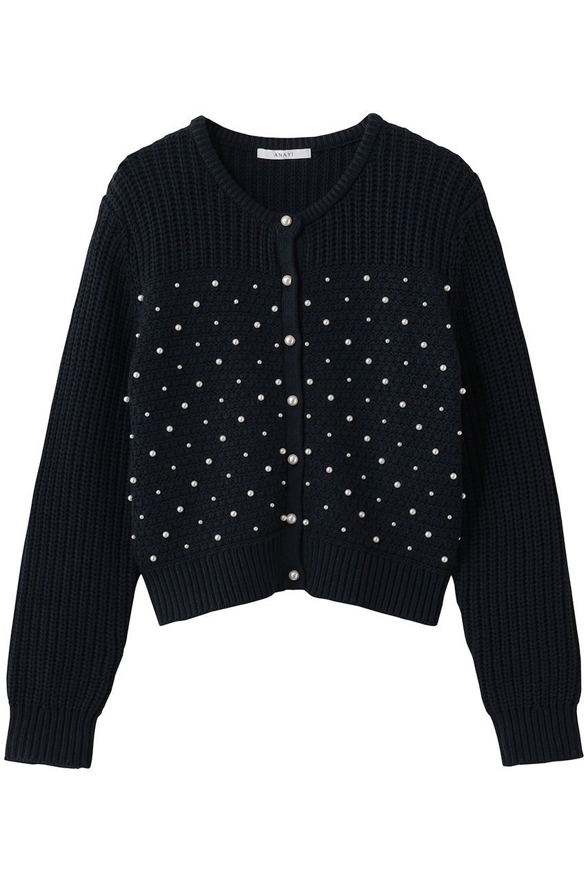 【アナイ/ANAYI】のパールスタッズカーディガン インテリア・キッズ・メンズ・レディースファッション・服の通販 founy(ファニー) 　ファッション　Fashion　レディースファッション　Fashion for Women　トップス・カットソー　Cut & Sew Tops　ニット　Knit Tops & Sweaters　カーディガン・羽織り　Layered Style Cardigans　2026年　2026　カーディガン　Cardigan, Knitwear　コンパクト　Compact, Small Size　ストライプ　Stripe, Striped Pattern　スリーブ　Sleeve, Long Sleeve / Short Sleeve　ベーシック　Basic, Essential　ロング　Long, Long-Length　エレガント 上品　Elegant　夏　Summer　春　Spring　S/S・春夏　SS, Spring/Summer, Warm Season　ネイビー|ID: prp329100004838701 ipo3291000000036188842