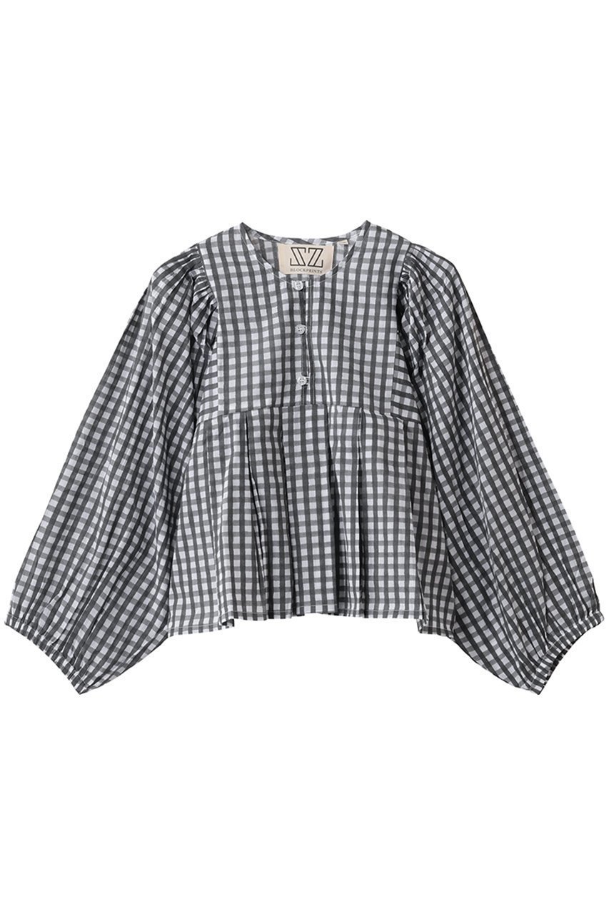 【エスゼット ブロックプリント/SZ Blockprints】のEVA TOP GINGHAM ブラウス インテリア・キッズ・メンズ・レディースファッション・服の通販 founy(ファニー) 　ファッション　Fashion　レディースファッション　Fashion for Women　トップス・カットソー　Cut & Sew Tops　シャツ・ブラウス・オフィスカジュアル　Elegant Blouses & Button-Ups　2026年　2026　ギンガム　Gingham, Gingham Fabric　ショート　Short, Short Length　スリーブ　Sleeve, Long Sleeve / Short Sleeve　チェック　Check, Plaid, Tartan　デニム　Denim, Jeans Material　フェミニン　Feminine, Girly　フレア　Flare, Flared　ブロック　Block, Solid Block Pattern　プリント　Print, Printed Pattern　ロング　Long, Long-Length　今季　This Season, Current Season　夏　Summer　春　Spring　S/S・春夏　SS, Spring/Summer, Warm Season　ブラック|ID: prp329100004838707 ipo3291000000035259572