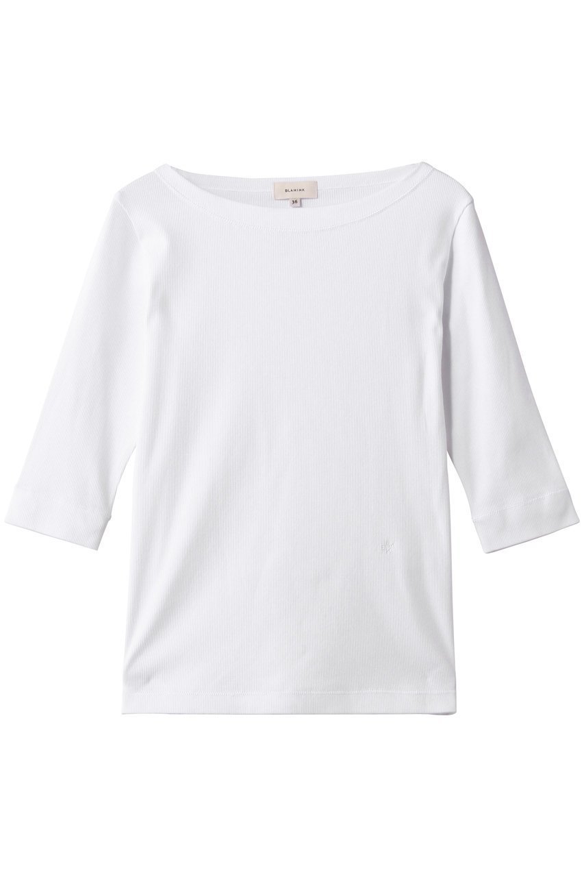 【ブラミンク/BLAMINK】の【BLMK】リブハーフスリーブ インテリア・キッズ・メンズ・レディースファッション・服の通販 founy(ファニー) 　ファッション　Fashion　レディースファッション　Fashion for Women　トップス・カットソー　Cut & Sew Tops　シャツ・ブラウス・オフィスカジュアル　Elegant Blouses & Button-Ups　ロングTシャツ・Tシャツ　Longline T-Shirts & Tees　カットソー・ベーシックTシャツ　Cut-and-Sewn Tops / Stretch Tees & Basics　2026年　2026　ショート　Short, Short Length　スリーブ　Sleeve, Long Sleeve / Short Sleeve　デコルテ　Décolleté, Neckline　ハーフ　Half, Half-Length　フロント　Front, Front Design　エレガント 上品　Elegant　夏　Summer　春　Spring　S/S・春夏　SS, Spring/Summer, Warm Season　ホワイト|ID: prp329100004838711 ipo3291000000036188892