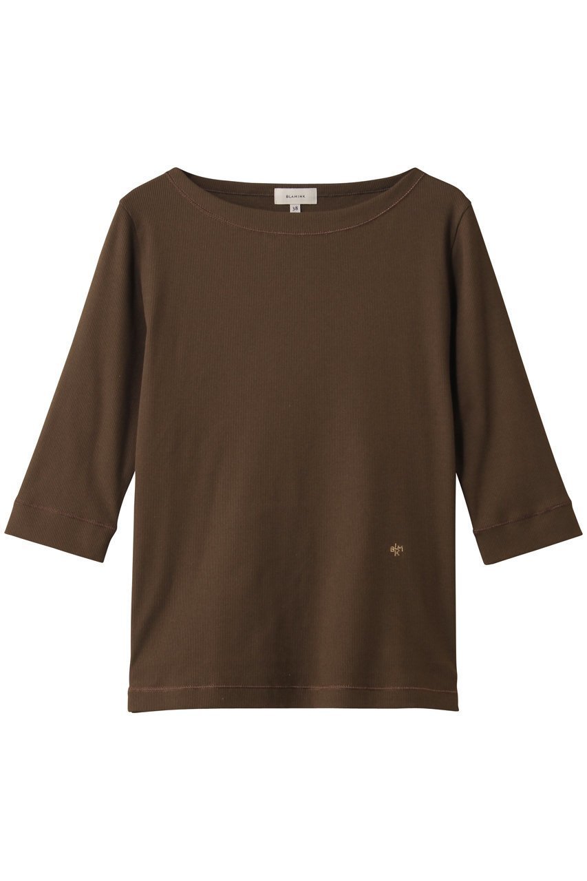 【ブラミンク/BLAMINK】の【BLMK】リブハーフスリーブ インテリア・キッズ・メンズ・レディースファッション・服の通販 founy(ファニー) 　ファッション　Fashion　レディースファッション　Fashion for Women　トップス・カットソー　Cut & Sew Tops　シャツ・ブラウス・オフィスカジュアル　Elegant Blouses & Button-Ups　ロングTシャツ・Tシャツ　Longline T-Shirts & Tees　カットソー・ベーシックTシャツ　Cut-and-Sewn Tops / Stretch Tees & Basics　2026年　2026　ショート　Short, Short Length　スリーブ　Sleeve, Long Sleeve / Short Sleeve　デコルテ　Décolleté, Neckline　ハーフ　Half, Half-Length　フロント　Front, Front Design　エレガント 上品　Elegant　夏　Summer　春　Spring　S/S・春夏　SS, Spring/Summer, Warm Season　ダークブラウン|ID: prp329100004838711 ipo3291000000036188895