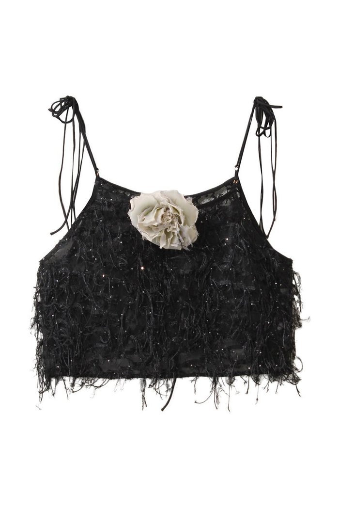 【ルール ロジェット/leur logette】のシアーフリンジキャミトップス インテリア・キッズ・メンズ・レディースファッション・服の通販 founy(ファニー) https://founy.com/ ファッション Fashion レディースファッション Fashion for Women トップス・カットソー Cut & Sew Tops キャミソール&ノースリーブ Camisoles & Sleeveless Tops シャツ・ブラウス・オフィスカジュアル Elegant Blouses & Button-Ups ロングTシャツ・Tシャツ Longline T-Shirts & Tees カットソー・ベーシックTシャツ Cut-and-Sewn Tops / Stretch Tees & Basics 2026年 2026 イタリア Italy キャミソール Camisole, Spaghetti Strap Top ジャカード／ジャガード Jacquard, Woven Pattern スパンコール Sequins, Sequin Embellishment タンク Tank Top, Sleeveless Top フリンジ Fringe, Tassel フロント Front, Front Design ランダム Random, Irregular 夏 Summer 春 Spring S/S・春夏 SS, Spring/Summer, Warm Season |ID: prp329100004838757 ipo3291000000035260260