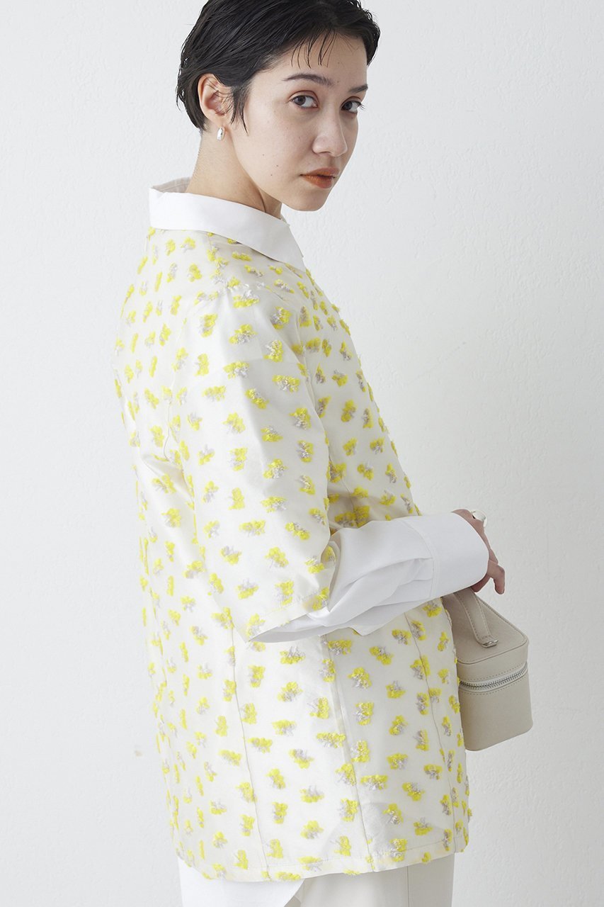 【ウィムガゼット/Whim Gazette】の【THE PAUSE】フラワージャガードブラウス 人気、トレンドファッション・服の通販 founy(ファニー) 　ファッション　Fashion　レディースファッション　Fashion for Women　トップス・カットソー　Cut & Sew Tops　シャツ・ブラウス・オフィスカジュアル　Elegant Blouses & Button-Ups　2026年　2026　イエロー　Yellow　オーガンジー　Organza Fabric　シアー　Sheer, See-Through　シェイプ　Shape, Slim Fit　ショート　Short, Short Length　シンプル　Simple, Minimal　ジャカード／ジャガード　Jacquard, Woven Pattern　スリーブ　Sleeve, Long Sleeve / Short Sleeve　フラワー　Flower, Floral　ボトム　Bottoms, Lower Wear　夏　Summer　春　Spring　S/S・春夏　SS, Spring/Summer, Warm Season　other-4|ID: prp329100004838777 ipo3291000000035260417