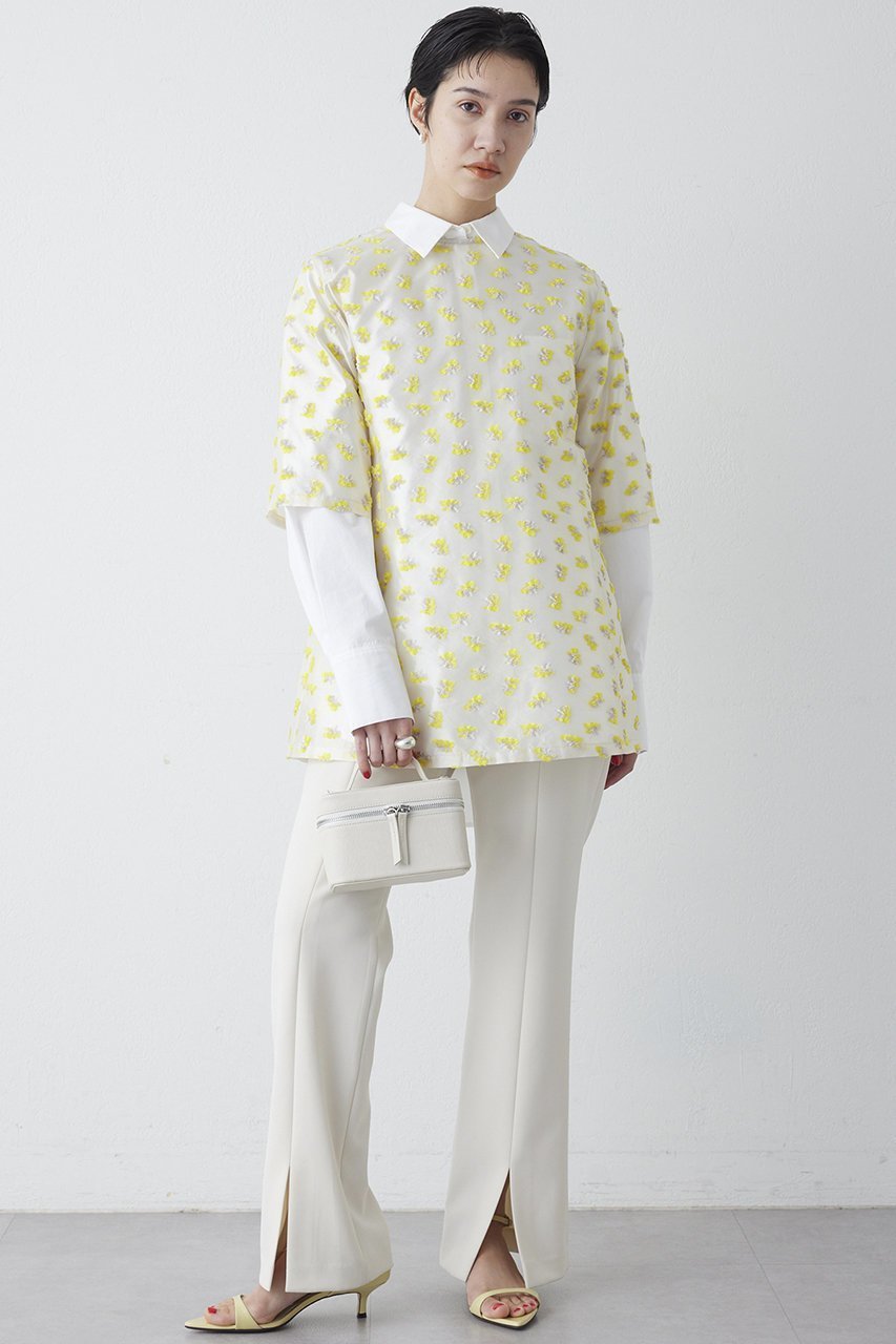 【ウィムガゼット/Whim Gazette】の【THE PAUSE】フラワージャガードブラウス 人気、トレンドファッション・服の通販 founy(ファニー) 　ファッション　Fashion　レディースファッション　Fashion for Women　トップス・カットソー　Cut & Sew Tops　シャツ・ブラウス・オフィスカジュアル　Elegant Blouses & Button-Ups　2026年　2026　イエロー　Yellow　オーガンジー　Organza Fabric　シアー　Sheer, See-Through　シェイプ　Shape, Slim Fit　ショート　Short, Short Length　シンプル　Simple, Minimal　ジャカード／ジャガード　Jacquard, Woven Pattern　スリーブ　Sleeve, Long Sleeve / Short Sleeve　フラワー　Flower, Floral　ボトム　Bottoms, Lower Wear　夏　Summer　春　Spring　S/S・春夏　SS, Spring/Summer, Warm Season　other-5|ID: prp329100004838777 ipo3291000000035260418