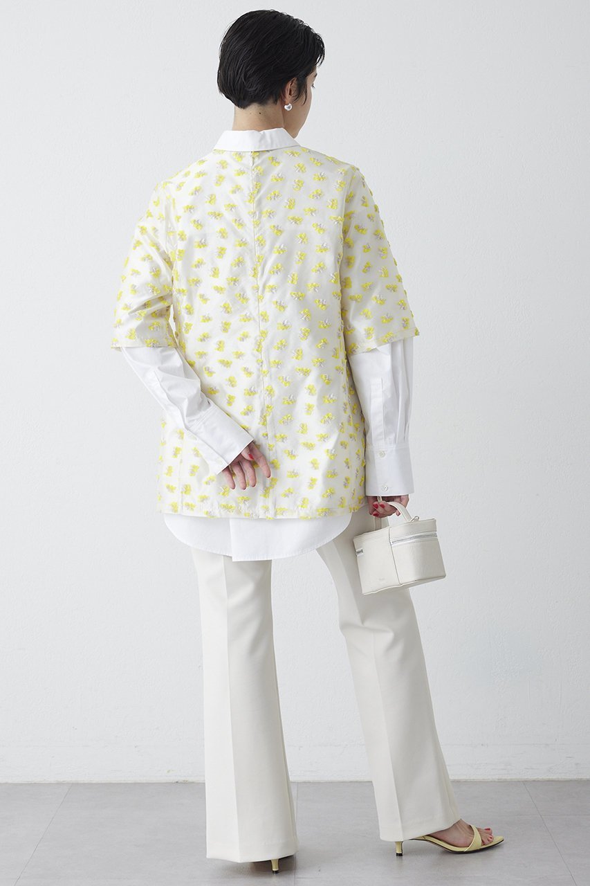 【ウィムガゼット/Whim Gazette】の【THE PAUSE】フラワージャガードブラウス 人気、トレンドファッション・服の通販 founy(ファニー) 　ファッション　Fashion　レディースファッション　Fashion for Women　トップス・カットソー　Cut & Sew Tops　シャツ・ブラウス・オフィスカジュアル　Elegant Blouses & Button-Ups　2026年　2026　イエロー　Yellow　オーガンジー　Organza Fabric　シアー　Sheer, See-Through　シェイプ　Shape, Slim Fit　ショート　Short, Short Length　シンプル　Simple, Minimal　ジャカード／ジャガード　Jacquard, Woven Pattern　スリーブ　Sleeve, Long Sleeve / Short Sleeve　フラワー　Flower, Floral　ボトム　Bottoms, Lower Wear　夏　Summer　春　Spring　S/S・春夏　SS, Spring/Summer, Warm Season　other-6|ID: prp329100004838777 ipo3291000000035260419