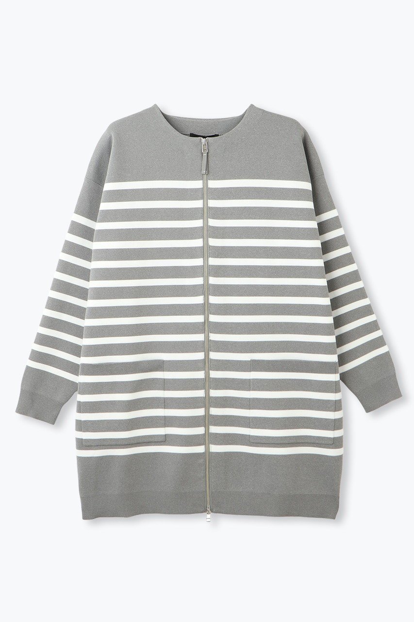 【レリル/lelill】のハイテクニット/ボーダーZIPコート インテリア・キッズ・メンズ・レディースファッション・服の通販 founy(ファニー) ファッション Fashion レディースファッション Fashion for Women カーディガン Cardigan, Knitwear ダブル Double, Double-Breasted ボーダー Border, Stripe 冬 Winter / This Winter 新作・新入荷 New Arrivals / New In グレー|ID: prp329100004839285 ipo3291000000035264488