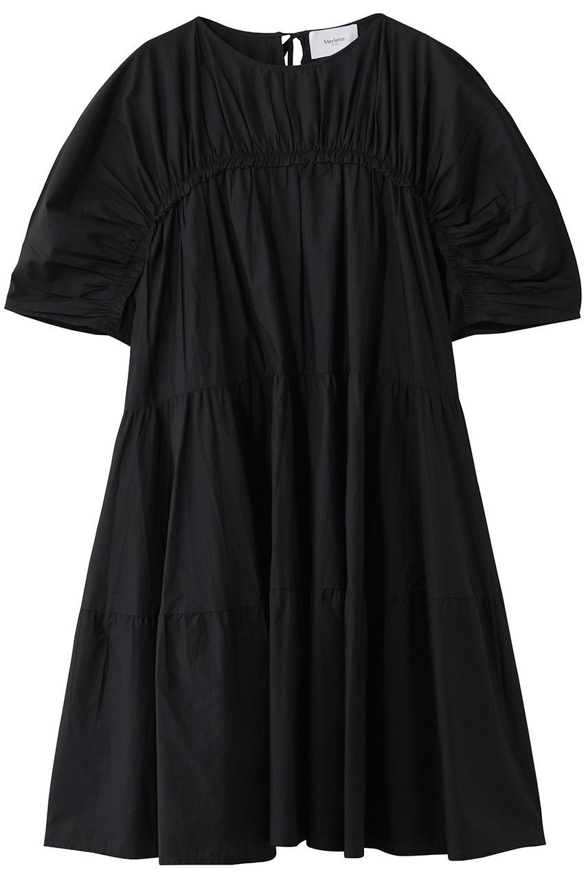 【マーレット/MERLETTE】のINES ギャザースリーブ ティアードドレス インテリア・キッズ・メンズ・レディースファッション・服の通販 founy(ファニー) 　ファッション　Fashion　レディースファッション　Fashion for Women　ワンピース　Dresses　フォーマル・パーティードレス・結婚式用ドレス　Elegant & Casual Dresses　チュニック　Tunic Tops & Dresses　2026年　2026　ギャザー　Gathered, Ruffled　スリーブ　Sleeve, Long Sleeve / Short Sleeve　チュニック　Tunic, Long Top　ティアード　Tiered, Tiered Style　ドレス　Dress, One-Piece　パーティ　Party, Party Style　フェミニン　Feminine, Girly　リボン　Ribbon, Bow　夏　Summer　春　Spring　S/S・春夏　SS, Spring/Summer, Warm Season　ブラック|ID: prp329100004840592 ipo3291000000035272539