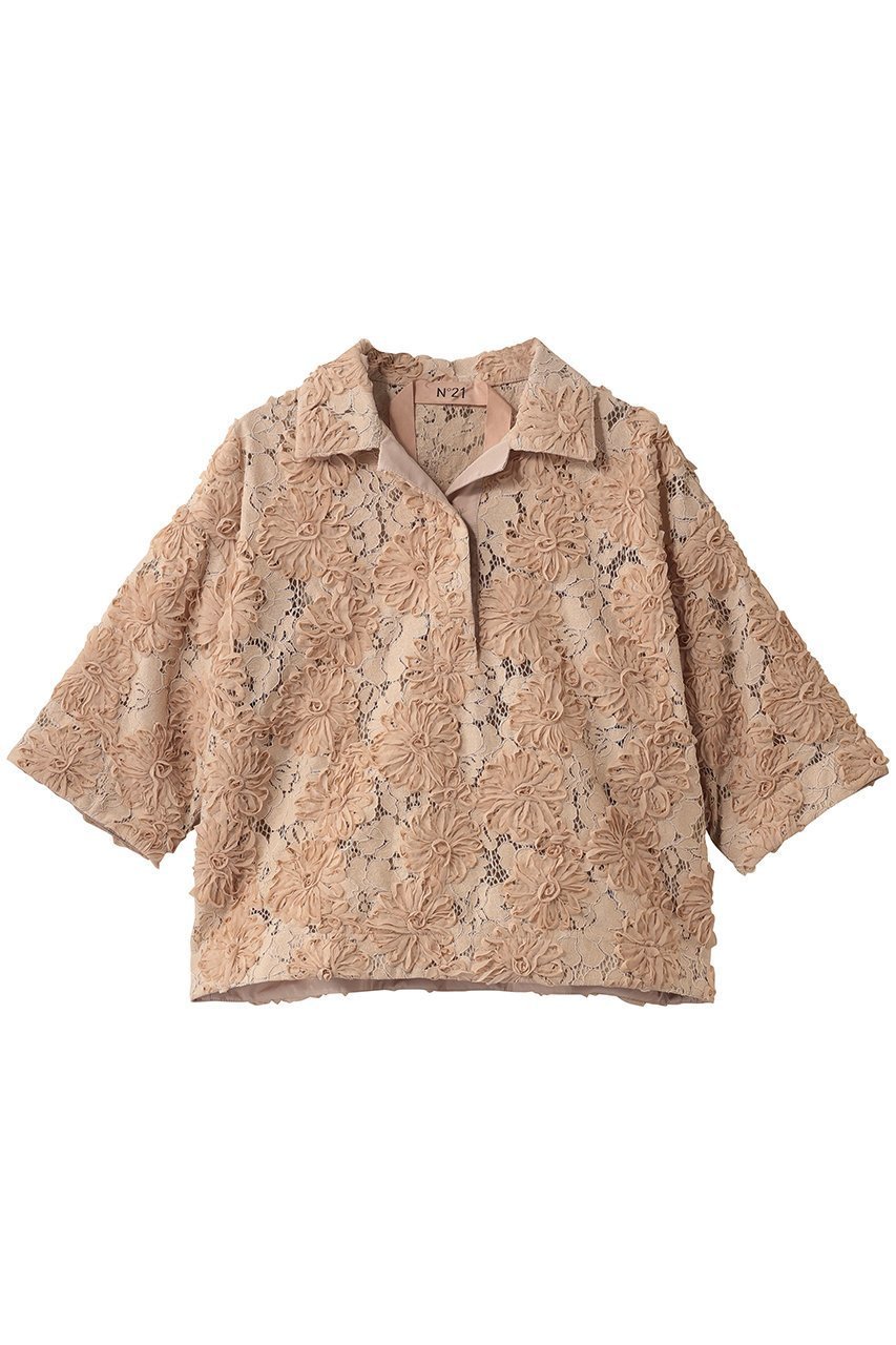 【ヌメロ ヴェントゥーノ/N°21】のフラワーデザインブラウス インテリア・キッズ・メンズ・レディースファッション・服の通販 founy(ファニー) 　ファッション　Fashion　レディースファッション　Fashion for Women　トップス・カットソー　Cut & Sew Tops　シャツ・ブラウス・オフィスカジュアル　Elegant Blouses & Button-Ups　ポロシャツ・きれいめカジュアル　Smart-Casual Polo Tops　2026年　2026　スポーティ　Sporty, Casual Athletic　スリーブ　Sleeve, Long Sleeve / Short Sleeve　フォルム　Silhouette, Form　フラワー　Flower, Floral　ポロシャツ　Polo Shirt, Collared Tee　ワイド　Wide, Wide Fit　夏　Summer　春　Spring　S/S・春夏　SS, Spring/Summer, Warm Season　ピンク|ID: prp329100004843165 ipo3291000000035290434