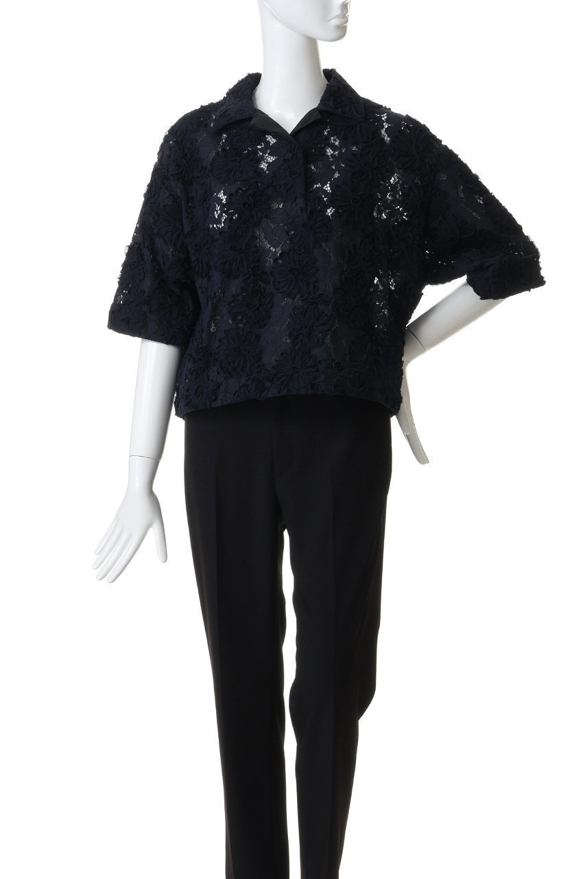 【ヌメロ ヴェントゥーノ/N°21】のフラワーデザインブラウス 人気、トレンドファッション・服の通販 founy(ファニー) 　ファッション　Fashion　レディースファッション　Fashion for Women　トップス・カットソー　Cut & Sew Tops　シャツ・ブラウス・オフィスカジュアル　Elegant Blouses & Button-Ups　ポロシャツ・きれいめカジュアル　Smart-Casual Polo Tops　2026年　2026　スポーティ　Sporty, Casual Athletic　スリーブ　Sleeve, Long Sleeve / Short Sleeve　フォルム　Silhouette, Form　フラワー　Flower, Floral　ポロシャツ　Polo Shirt, Collared Tee　ワイド　Wide, Wide Fit　夏　Summer　春　Spring　S/S・春夏　SS, Spring/Summer, Warm Season　other-2|ID: prp329100004843165 ipo3291000000035290436