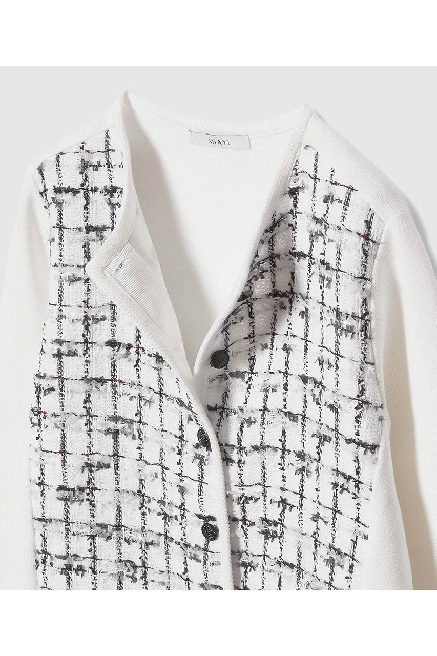 【アナイ/ANAYI】の【セットアップ対象商品】モノトーンツイードコンビカーディガン 人気、トレンドファッション・服の通販 founy(ファニー) 　ファッション　Fashion　レディースファッション　Fashion for Women　トップス・カットソー　Cut & Sew Tops　ニット　Knit Tops & Sweaters　カーディガン・羽織り　Layered Style Cardigans　2026年　2026　カーディガン　Cardigan, Knitwear　ジャケット　Jacket, Outerwear　スパンコール　Sequins, Sequin Embellishment　セットアップ　Set-Up, Coordinated Outfit　ツイード　Twill, Twill Weave　フランス　France, French　ミラノリブ　Milano Rib, Milano Stitch　モノトーン　Monotone, Black and White　夏　Summer　春　Spring　S/S・春夏　SS, Spring/Summer, Warm Season　other-3|ID: prp329100004843212 ipo3291000000035293972