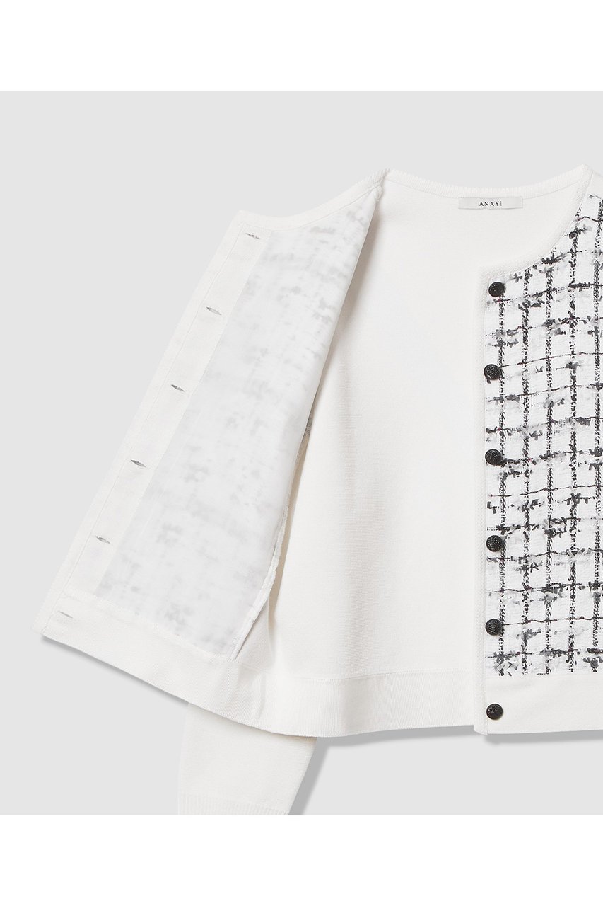 【アナイ/ANAYI】の【セットアップ対象商品】モノトーンツイードコンビカーディガン 人気、トレンドファッション・服の通販 founy(ファニー) 　ファッション　Fashion　レディースファッション　Fashion for Women　トップス・カットソー　Cut & Sew Tops　ニット　Knit Tops & Sweaters　カーディガン・羽織り　Layered Style Cardigans　2026年　2026　カーディガン　Cardigan, Knitwear　ジャケット　Jacket, Outerwear　スパンコール　Sequins, Sequin Embellishment　セットアップ　Set-Up, Coordinated Outfit　ツイード　Twill, Twill Weave　フランス　France, French　ミラノリブ　Milano Rib, Milano Stitch　モノトーン　Monotone, Black and White　夏　Summer　春　Spring　S/S・春夏　SS, Spring/Summer, Warm Season　other-6|ID: prp329100004843212 ipo3291000000035293975