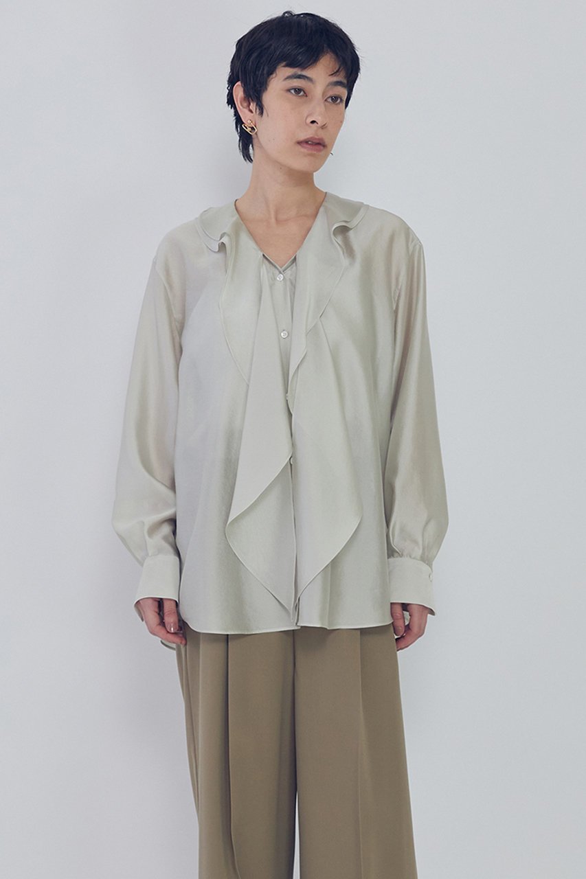 【プルミエ アロンディスモン/1er Arrondissement】のラッフルVネックブラウス インテリア・キッズ・メンズ・レディースファッション・服の通販 founy(ファニー) 　ファッション　Fashion　レディースファッション　Fashion for Women　トップス・カットソー　Cut & Sew Tops　シャツ・ブラウス・オフィスカジュアル　Elegant Blouses & Button-Ups　Vネックトップス　V-Neck Tops / V-Cut Neckline Shirts　2026年　2026　シルク　Silk, 100% Silk　スリーブ　Sleeve, Long Sleeve / Short Sleeve　バランス　Balance, Style Balance　フロント　Front, Front Design　ラッフル　Ruffle, Frill　ロング　Long, Long-Length　エレガント 上品　Elegant　夏　Summer　春　Spring　S/S・春夏　SS, Spring/Summer, Warm Season　ベージュ|ID: prp329100004843221 ipo3291000000035776068