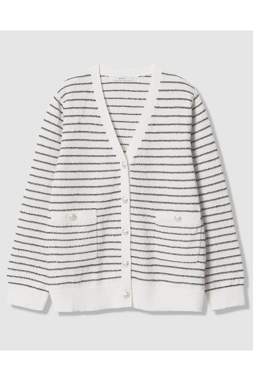 【アナイ/ANAYI】のパウダーボーダーVカーディガン インテリア・キッズ・メンズ・レディースファッション・服の通販 founy(ファニー) 　ファッション　Fashion　レディースファッション　Fashion for Women　トップス・カットソー　Cut & Sew Tops　ニット　Knit Tops & Sweaters　カーディガン・羽織り　Layered Style Cardigans　2026年　2026　おすすめ　Recommended / Our Picks　アンサンブル　Ensemble Set　カーディガン　Cardigan, Knitwear　キャミソール　Camisole, Spaghetti Strap Top　シルバー　Silver, Metallic Silver　パウダー　Powder, Soft Tone　パステル　Pastel, Soft Color　ボーダー　Border, Stripe　ミドル　Middle Length, Mid Height　リラックス　Relax, Relaxed Fit　夏　Summer　春　Spring　S/S・春夏　SS, Spring/Summer, Warm Season　オフホワイト|ID: prp329100004843236 ipo3291000000035294176