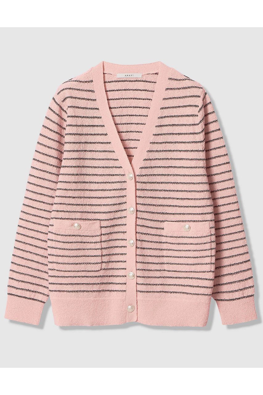 【アナイ/ANAYI】のパウダーボーダーVカーディガン インテリア・キッズ・メンズ・レディースファッション・服の通販 founy(ファニー) 　ファッション　Fashion　レディースファッション　Fashion for Women　トップス・カットソー　Cut & Sew Tops　ニット　Knit Tops & Sweaters　カーディガン・羽織り　Layered Style Cardigans　2026年　2026　おすすめ　Recommended / Our Picks　アンサンブル　Ensemble Set　カーディガン　Cardigan, Knitwear　キャミソール　Camisole, Spaghetti Strap Top　シルバー　Silver, Metallic Silver　パウダー　Powder, Soft Tone　パステル　Pastel, Soft Color　ボーダー　Border, Stripe　ミドル　Middle Length, Mid Height　リラックス　Relax, Relaxed Fit　夏　Summer　春　Spring　S/S・春夏　SS, Spring/Summer, Warm Season　ライトピンク|ID: prp329100004843236 ipo3291000000035294177