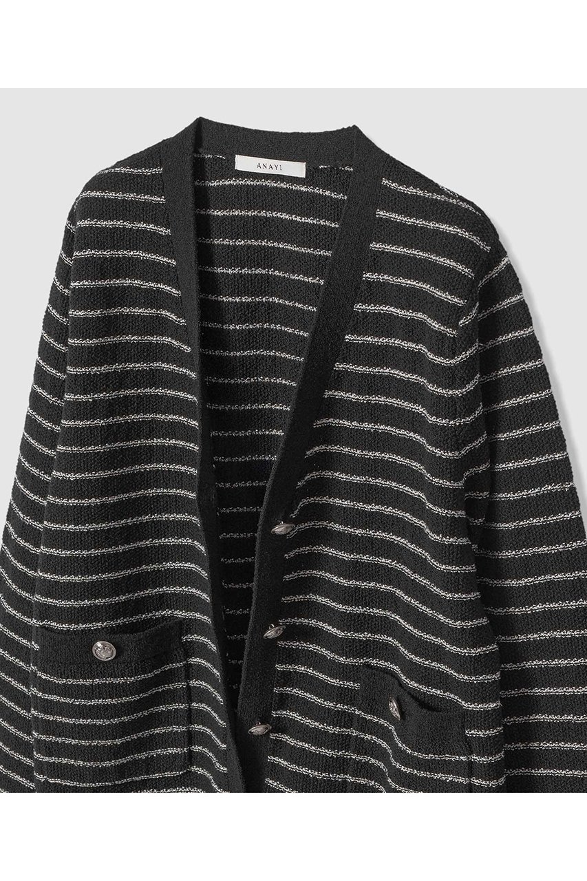 【アナイ/ANAYI】のパウダーボーダーVカーディガン 人気、トレンドファッション・服の通販 founy(ファニー) 　ファッション　Fashion　レディースファッション　Fashion for Women　トップス・カットソー　Cut & Sew Tops　ニット　Knit Tops & Sweaters　カーディガン・羽織り　Layered Style Cardigans　2026年　2026　おすすめ　Recommended / Our Picks　アンサンブル　Ensemble Set　カーディガン　Cardigan, Knitwear　キャミソール　Camisole, Spaghetti Strap Top　シルバー　Silver, Metallic Silver　パウダー　Powder, Soft Tone　パステル　Pastel, Soft Color　ボーダー　Border, Stripe　ミドル　Middle Length, Mid Height　リラックス　Relax, Relaxed Fit　夏　Summer　春　Spring　S/S・春夏　SS, Spring/Summer, Warm Season　other-3|ID: prp329100004843236 ipo3291000000035294181