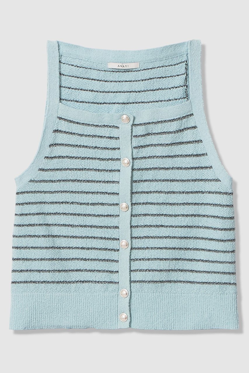 【アナイ/ANAYI】のパウダーボーダーキャミプルオーバー インテリア・キッズ・メンズ・レディースファッション・服の通販 founy(ファニー) 　ファッション　Fashion　レディースファッション　Fashion for Women　トップス・カットソー　Cut & Sew Tops　ニット　Knit Tops & Sweaters　キャミソール&ノースリーブ　Camisoles & Sleeveless Tops　カジュアルプルオーバー・ニットトップス　Pullovers & Knit Tops / Casual Pullovers　2026年　2026　おすすめ　Recommended / Our Picks　アンサンブル　Ensemble Set　カーディガン　Cardigan, Knitwear　キャミソール　Camisole, Spaghetti Strap Top　コンパクト　Compact, Small Size　バランス　Balance, Style Balance　パステル　Pastel, Soft Color　フロント　Front, Front Design　ボーダー　Border, Stripe　ミドル　Middle Length, Mid Height　夏　Summer　春　Spring　S/S・春夏　SS, Spring/Summer, Warm Season　ブルー|ID: prp329100004843243 ipo3291000000035672053