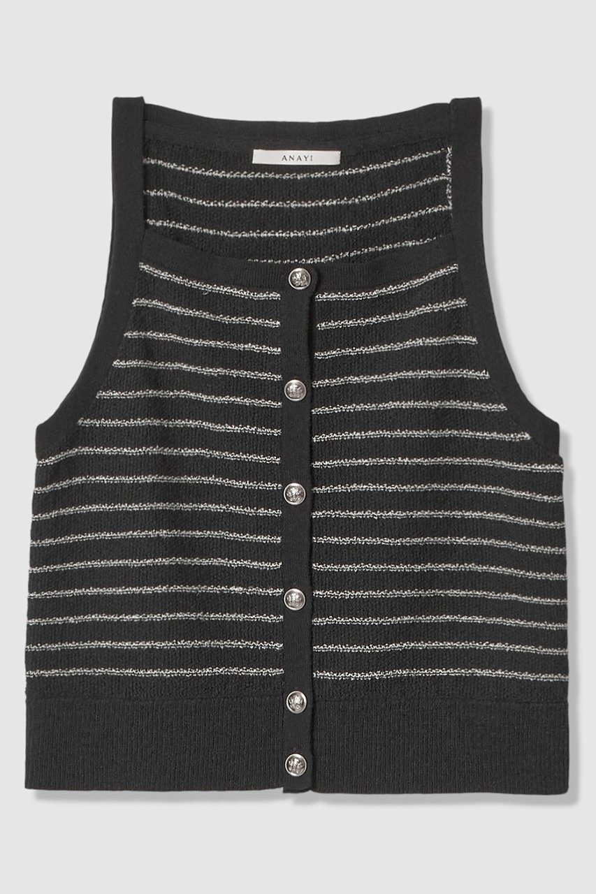 【アナイ/ANAYI】のパウダーボーダーキャミプルオーバー インテリア・キッズ・メンズ・レディースファッション・服の通販 founy(ファニー) 　ファッション　Fashion　レディースファッション　Fashion for Women　トップス・カットソー　Cut & Sew Tops　ニット　Knit Tops & Sweaters　キャミソール&ノースリーブ　Camisoles & Sleeveless Tops　カジュアルプルオーバー・ニットトップス　Pullovers & Knit Tops / Casual Pullovers　2026年　2026　おすすめ　Recommended / Our Picks　アンサンブル　Ensemble Set　カーディガン　Cardigan, Knitwear　キャミソール　Camisole, Spaghetti Strap Top　コンパクト　Compact, Small Size　バランス　Balance, Style Balance　パステル　Pastel, Soft Color　フロント　Front, Front Design　ボーダー　Border, Stripe　ミドル　Middle Length, Mid Height　夏　Summer　春　Spring　S/S・春夏　SS, Spring/Summer, Warm Season　ブラック|ID: prp329100004843243 ipo3291000000035672058