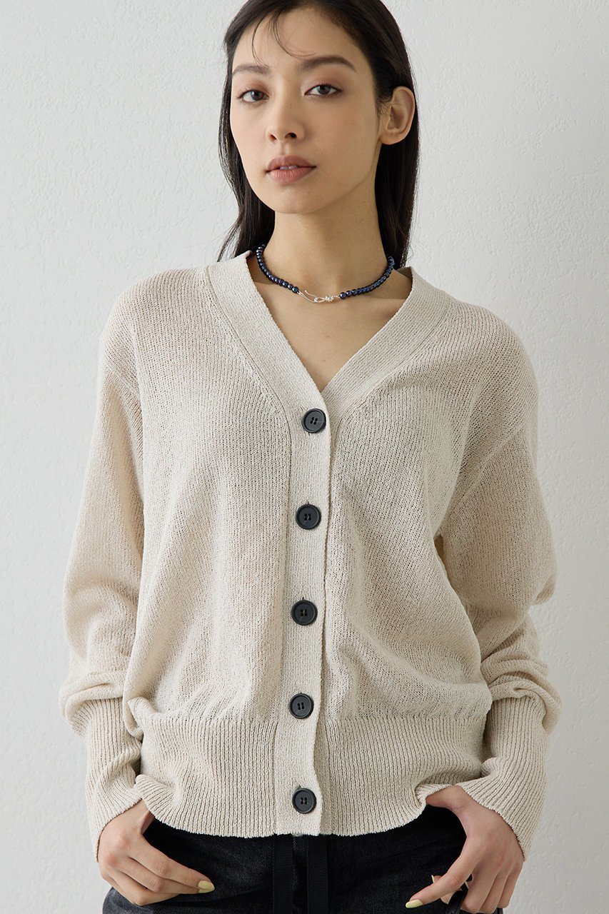 【ウィムガゼット/Whim Gazette】のVネックペーパーヤーンカーディガン インテリア・キッズ・メンズ・レディースファッション・服の通販 founy(ファニー) 　ファッション　Fashion　レディースファッション　Fashion for Women　トップス・カットソー　Cut & Sew Tops　ニット　Knit Tops & Sweaters　カーディガン・羽織り　Layered Style Cardigans　Vネックトップス　V-Neck Tops / V-Cut Neckline Shirts　2026年　2026　カーディガン　Cardigan, Knitwear　シアー　Sheer, See-Through　ショルダー　Shoulder, Shoulder Strap　スリット　Slit, Slit Detail　デコルテ　Décolleté, Neckline　ドロップ　Drop Shoulder, Dropped Style　再入荷　Restock / Back in Stock　吸水　Absorbent, Quick-Dry　夏　Summer　春　Spring　S/S・春夏　SS, Spring/Summer, Warm Season　長袖　Long Sleeve, Full Sleeve　ライトベージュ|ID: prp329100004844610 ipo3291000000035507238