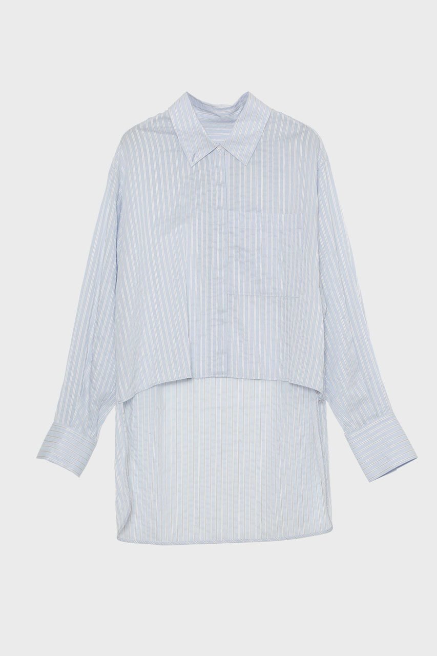 【スタニングルアー/STUNNING LURE】のストライプシャツ インテリア・キッズ・メンズ・レディースファッション・服の通販 founy(ファニー) ファッション Fashion レディースファッション Fashion for Women トップス・カットソー Cut & Sew Tops シャツ・ブラウス・オフィスカジュアル Elegant Blouses & Button-Ups 2026年 2026 なめらか Smooth, Silky Texture シンプル Simple, Minimal ストライプ Stripe, Striped Pattern スリーブ Sleeve, Long Sleeve / Short Sleeve ハイネック High Neck, Mock Neck バランス Balance, Style Balance フロント Front, Front Design モダン Modern, Contemporary ロング Long, Long-Length ワイド Wide, Wide Fit エレガント 上品 Elegant 夏 Summer 春 Spring S/S・春夏 SS, Spring/Summer, Warm Season ライトブルー|ID: prp329100004845478 ipo3291000000035335077