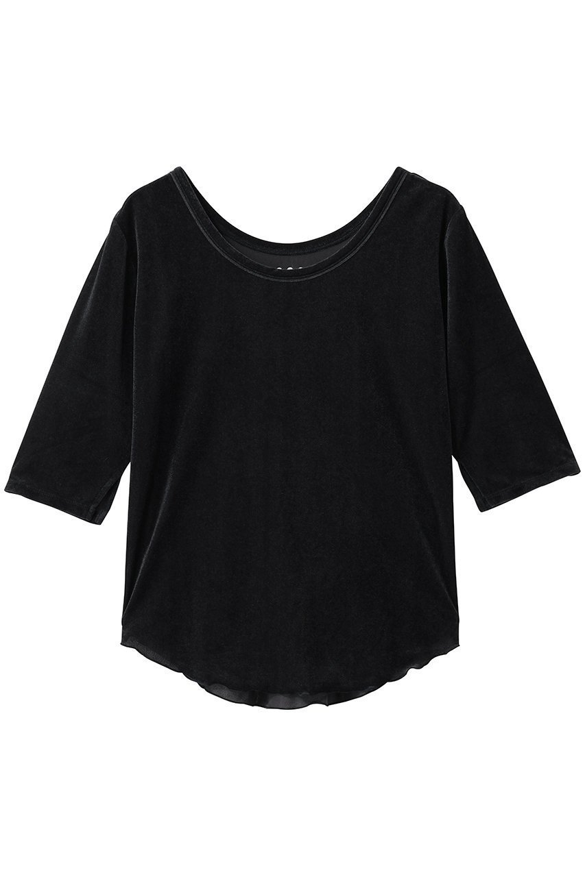 【スリー ドッツ/three dots】のシアーベロア ダブルオープンネックTシャツ インテリア・キッズ・メンズ・レディースファッション・服の通販 founy(ファニー) 　ファッション　Fashion　レディースファッション　Fashion for Women　トップス・カットソー　Cut & Sew Tops　シャツ・ブラウス・オフィスカジュアル　Elegant Blouses & Button-Ups　ロングTシャツ・Tシャツ　Longline T-Shirts & Tees　カットソー・ベーシックTシャツ　Cut-and-Sewn Tops / Stretch Tees & Basics　ベロアトップス　Velour Tops / Velvet-Look Items　2026年　2026　おすすめ　Recommended / Our Picks　インナー　Innerwear　シアー　Sheer, See-Through　ショート　Short, Short Length　ジャケット　Jacket, Outerwear　スリーブ　Sleeve, Long Sleeve / Short Sleeve　トレンド　Trend, Trending Now　バランス　Balance, Style Balance　フィット　Fit, Slim Fit　ベロア　Velour, Soft Velvet　夏　Summer　春　Spring　S/S・春夏　SS, Spring/Summer, Warm Season　ブラック|ID: prp329100004845503 ipo3291000000035335270