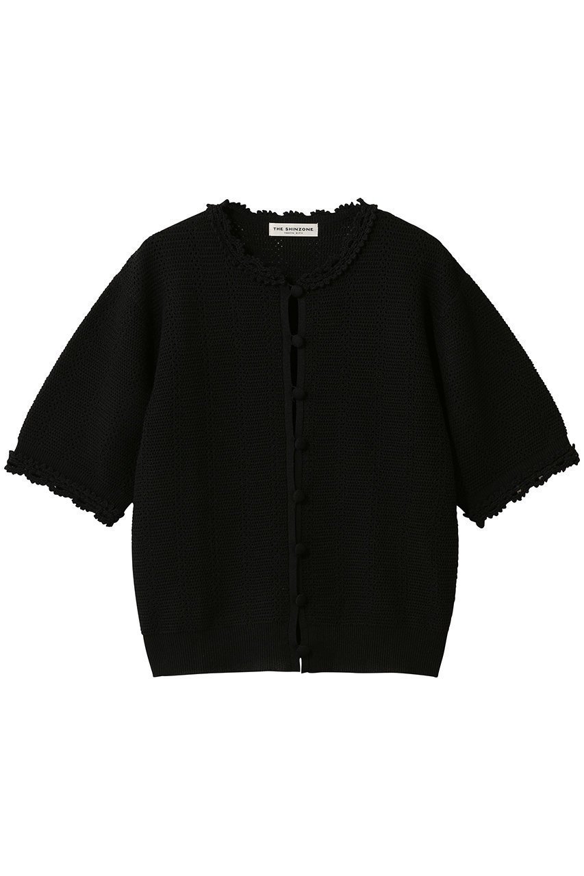 【シンゾーン/Shinzone】のメッシュレースニットカーディガン インテリア・キッズ・メンズ・レディースファッション・服の通販 founy(ファニー) 　ファッション　Fashion　レディースファッション　Fashion for Women　トップス・カットソー　Cut & Sew Tops　ニット　Knit Tops & Sweaters　カーディガン・羽織り　Layered Style Cardigans　2026年　2026　かぎ針　Crochet　カーディガン　Cardigan, Knitwear　コンパクト　Compact, Small Size　フォルム　Silhouette, Form　モチーフ　Motif, Design Theme　レース　Lace, Lace Fabric　半袖　Short Sleeve, Half Sleeve　夏　Summer　手編み　Hand-Knitted, Handmade Knit　春　Spring　S/S・春夏　SS, Spring/Summer, Warm Season　羽織　Haori, Light Jacket　ブラック|ID: prp329100004846186 ipo3291000000035944846