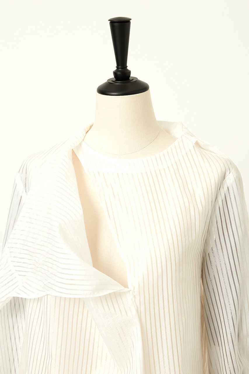 【オーヴィル/EAUVIRE】のストライプボウタイブラウス 人気、トレンドファッション・服の通販 founy(ファニー) 　ファッション　Fashion　レディースファッション　Fashion for Women　トップス・カットソー　Cut & Sew Tops　シャツ・ブラウス・オフィスカジュアル　Elegant Blouses & Button-Ups　2026年　2026　アシンメトリー　Asymmetrical Style　キュプラ　Cupro, Eco Fabric　ジャケット　Jacket, Outerwear　ストライプ　Stripe, Striped Pattern　スリーブ　Sleeve, Long Sleeve / Short Sleeve　ドレープ　Drape, Draping Fabric　ロング　Long, Long-Length　エレガント 上品　Elegant　夏　Summer　日本製　Made In Japan　春　Spring　S/S・春夏　SS, Spring/Summer, Warm Season　other-7|ID: prp329100004846350 ipo3291000000035364287