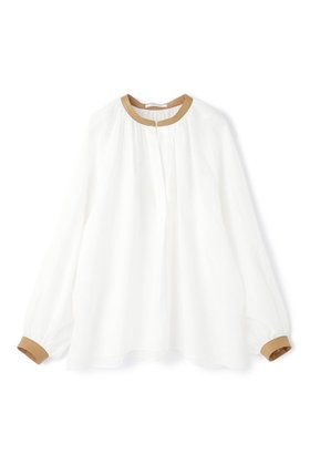 【ベイジ,/BEIGE,】 PAULINE / リネンヴィスコースフェイクレザー配色ブラウス人気、トレンドファッション・服の通販 founy(ファニー) ファッション Fashion レディースファッション Fashion for Women トップス・カットソー Cut & Sew Tops シャツ・ブラウス・オフィスカジュアル Elegant Blouses & Button-Ups 2026年 2026 カフス Cuff Design ギャザー Gathered, Ruffled スリーブ Sleeve, Long Sleeve / Short Sleeve フェイクレザー Faux Leather, PU Leather ロング Long, Long-Length 夏 Summer 春 Spring S/S・春夏 SS, Spring/Summer, Warm Season 洗える Machine Washable |ID:prp329100004847066