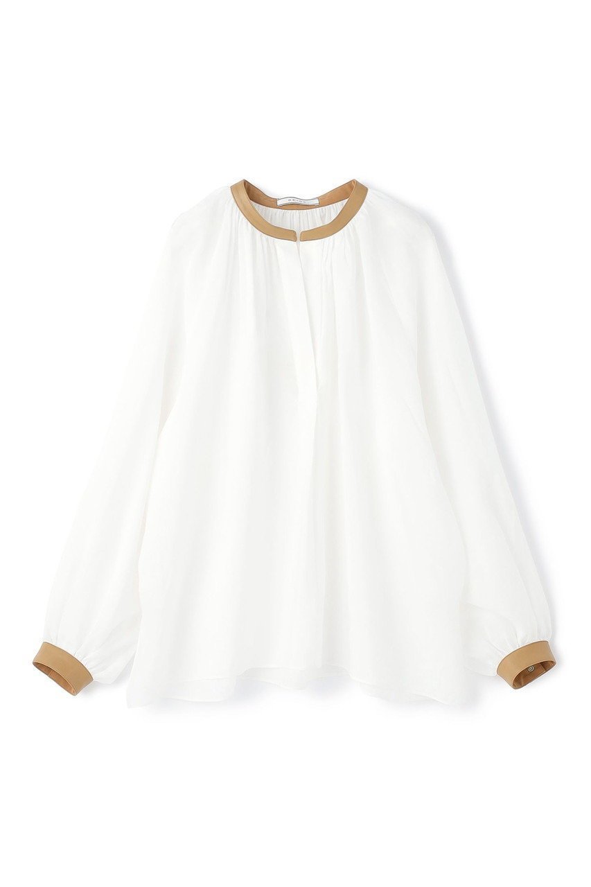 【ベイジ,/BEIGE,】のPAULINE / リネンヴィスコースフェイクレザー配色ブラウス インテリア・キッズ・メンズ・レディースファッション・服の通販 founy(ファニー) 　ファッション　Fashion　レディースファッション　Fashion for Women　トップス・カットソー　Cut & Sew Tops　シャツ・ブラウス・オフィスカジュアル　Elegant Blouses & Button-Ups　2026年　2026　カフス　Cuff Design　ギャザー　Gathered, Ruffled　スリーブ　Sleeve, Long Sleeve / Short Sleeve　フェイクレザー　Faux Leather, PU Leather　ロング　Long, Long-Length　夏　Summer　春　Spring　S/S・春夏　SS, Spring/Summer, Warm Season　洗える　Machine Washable　White|ID: prp329100004847066 ipo3291000000035397752