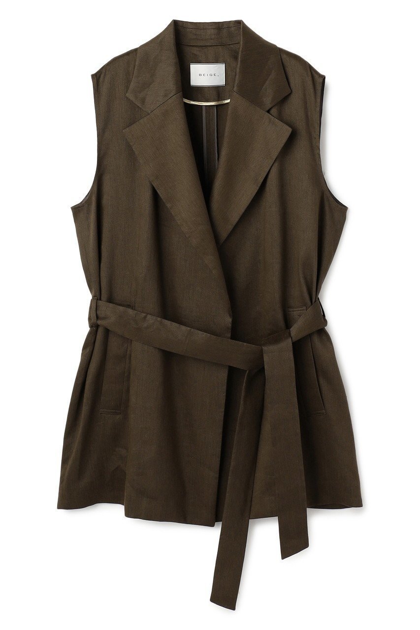 【ベイジ,/BEIGE,】のMICA / リネンブレンドベルト付きジレ インテリア・キッズ・メンズ・レディースファッション・服の通販 founy(ファニー) 　ファッション　Fashion　レディースファッション　Fashion for Women　アウター　Coat / Outerwear Collection　レディースジャケット・軽アウター　Jackets　ベルト&ウエストマーク　Belts & Waist Accessories　2026年　2026　オケージョン　Occasion Wear　カットソー　Cut and Sewn Top　シンプル　Simple, Minimal　ジャケット　Jacket, Outerwear　セットアップ　Set-Up, Coordinated Outfit　セレモニー　Ceremony　ベスト　Vest, Waistcoat　夏　Summer　春　Spring　S/S・春夏　SS, Spring/Summer, Warm Season　Khaki|ID: prp329100004847068 ipo3291000000035397765