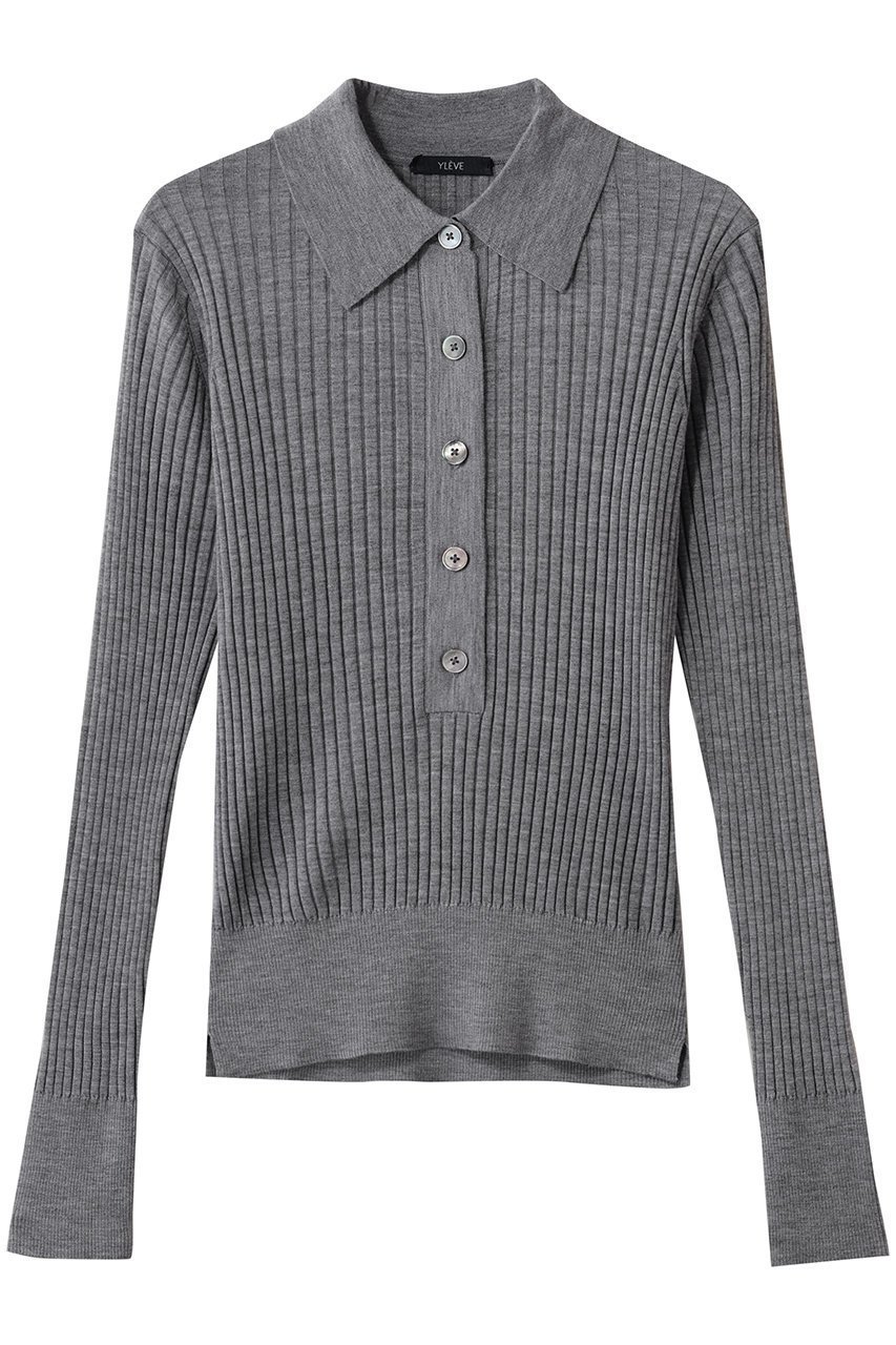 【イレーヴ/YLEVE】のウール シルク カシミア リブ ニット ポロ インテリア・キッズ・メンズ・レディースファッション・服の通販 founy(ファニー) 　ファッション　Fashion　レディースファッション　Fashion for Women　トップス・カットソー　Cut & Sew Tops　ニット　Knit Tops & Sweaters　カジュアルプルオーバー・ニットトップス　Pullovers & Knit Tops / Casual Pullovers　シルク　Silk, 100% Silk　バランス　Balance, Style Balance　ワイドリブ　Wide Rib, Wide Ribbed Knit　新作・新入荷　New Arrivals / New In　グレー|ID: prp329100004847080 ipo3291000000036092540