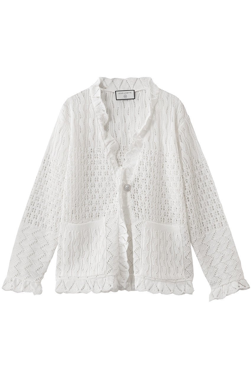 【ルール ロジェット/leur logette】のコットンニットカーディガン インテリア・キッズ・メンズ・レディースファッション・服の通販 founy(ファウニー) 　ファッション　Fashion　レディースファッション　Fashion for Women　トップス・カットソー　Cut & Sew Tops　ニット　Knit Tops & Sweaters　カーディガン・羽織り　Layered Style Cardigans　カーディガン　Cardigan, Knitwear　メッシュ　Mesh, Net Fabric　ホワイト|ID: prp329100004847084 ipo3291000000036891605