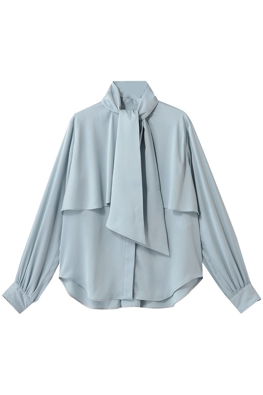 【デザイン ワークス/DESIGN WORKS】のサテンアムンゼンボウタイ付きラッフルブラウス インテリア・キッズ・メンズ・レディースファッション・服の通販 founy(ファニー) 　ファッション　Fashion　レディースファッション　Fashion for Women　トップス・カットソー　Cut & Sew Tops　シャツ・ブラウス・オフィスカジュアル　Elegant Blouses & Button-Ups　スリーブ　Sleeve, Long Sleeve / Short Sleeve　ロング　Long, Long-Length　エレガント 上品　Elegant　新作・新入荷　New Arrivals / New In　サックス|ID: prp329100004847123 ipo3291000000035398247